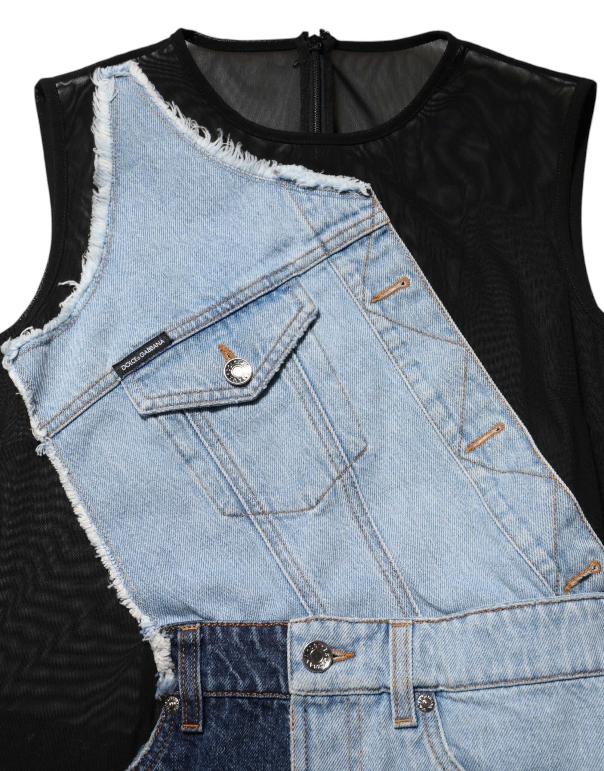 Indulge in the exquisite Dolce & Gabbana Blue Nylon Patchwork Denim Sheath Mini Dress, a masterpiece of Italian craftsmanship that embodies elegance and sophistication for every occasion.