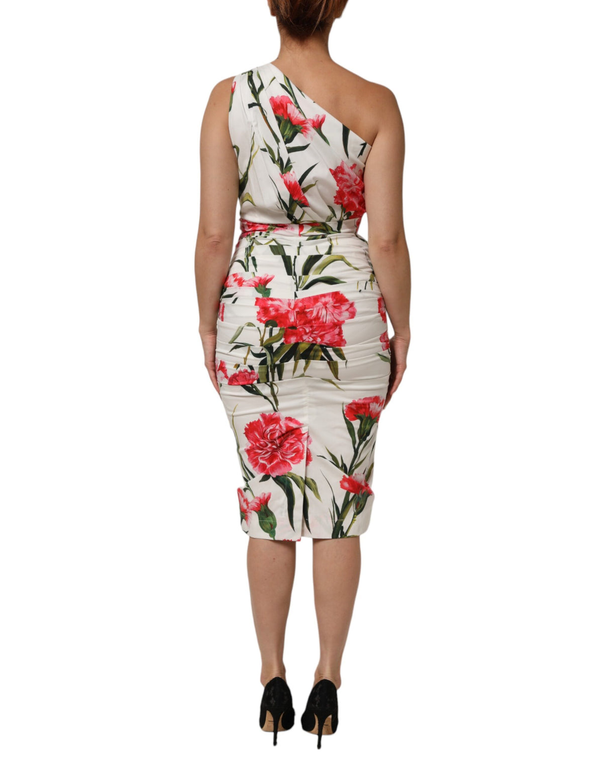 Elevate your elegance with the Dolce & Gabbana White Floral One Shoulder Sheath Dress, a masterpiece of Italian craftsmanship in luxurious cotton and silk, perfect for unforgettable moments.