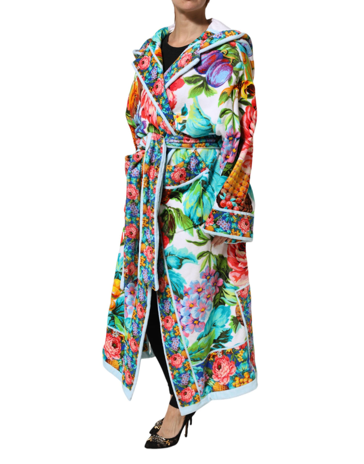Indulge in the exquisite Dolce & Gabbana Multicolor Floral Print Belted Bathrobe Coat Jacket, a masterpiece of Italian craftsmanship that embodies effortless elegance and timeless allure.