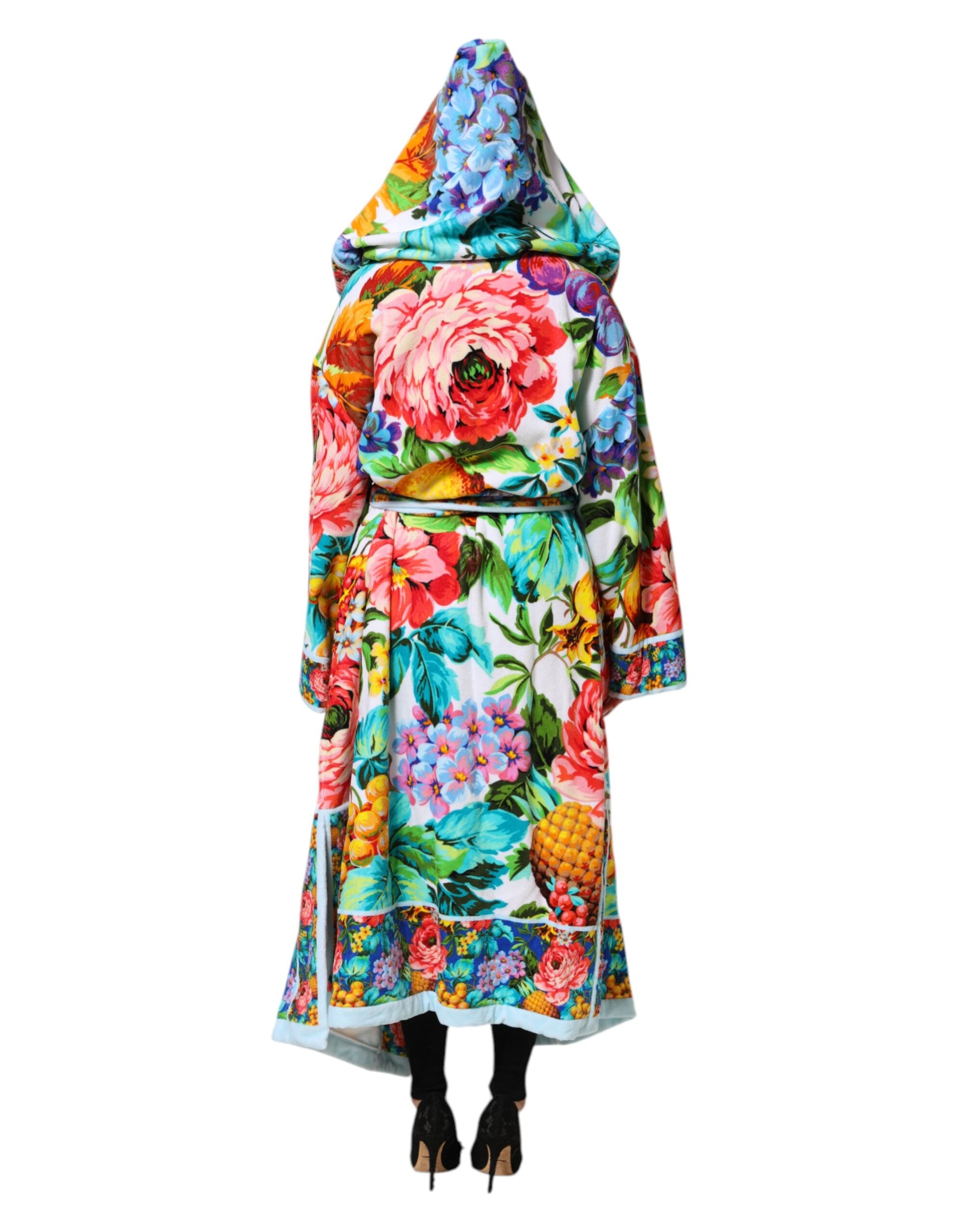 Indulge in the exquisite Dolce & Gabbana Multicolor Floral Print Belted Bathrobe Coat Jacket, crafted from 100% cotton, embodying timeless elegance and Italian craftsmanship for the discerning fashion connoisseur.