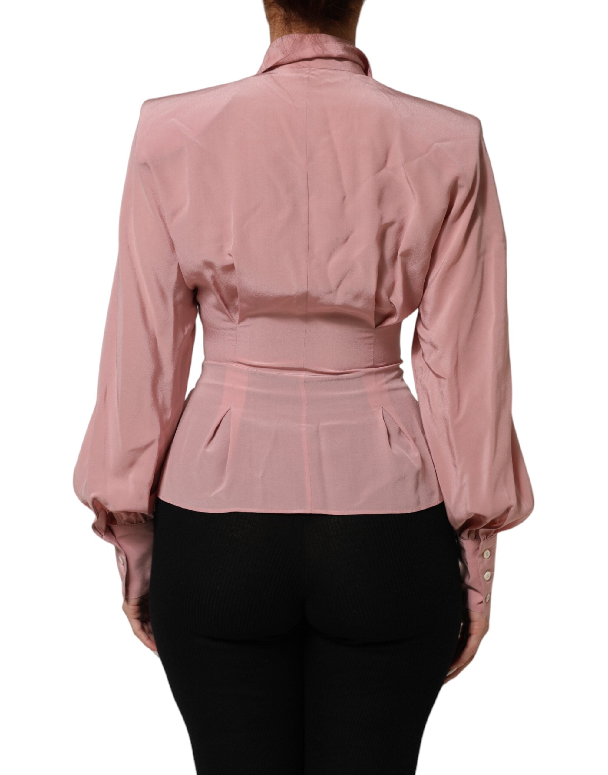 Dolce & Gabbana Pink Silk Collared Long Sleeves Blouse Top