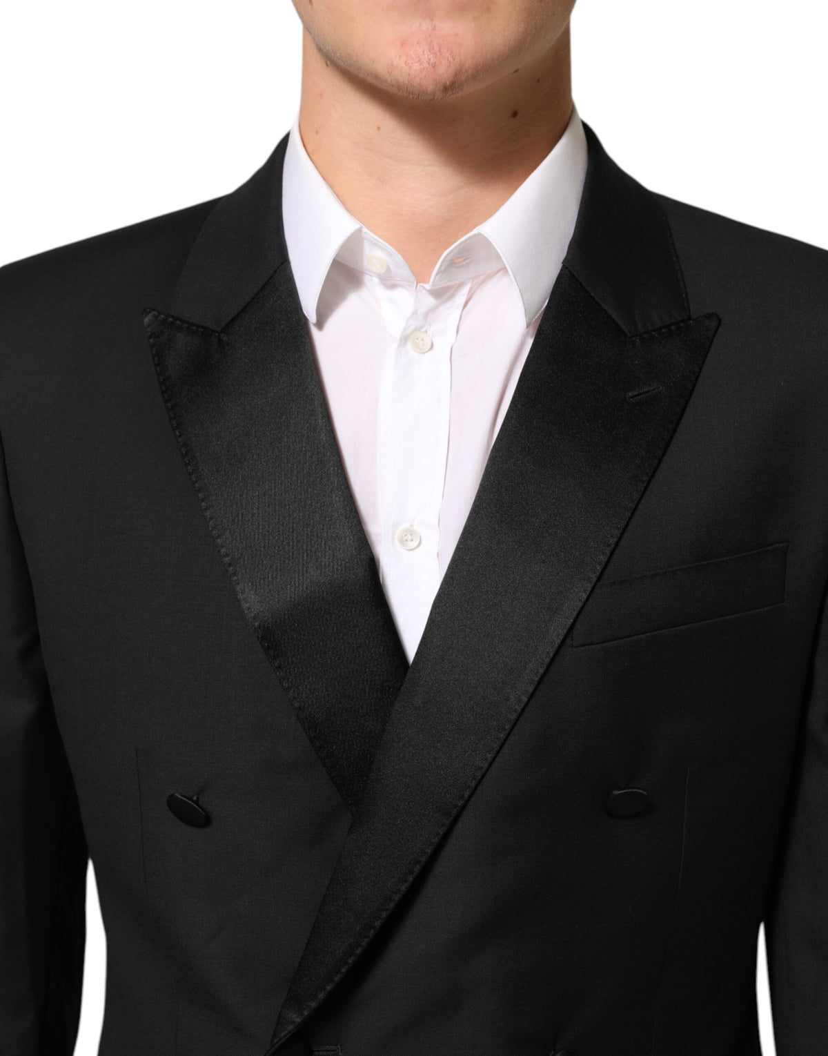Elevate your wardrobe with the Dolce & Gabbana Black MARTINI Double-Breasted Suit Blazer, a masterpiece of Italian craftsmanship that embodies timeless elegance and sophisticated allure.