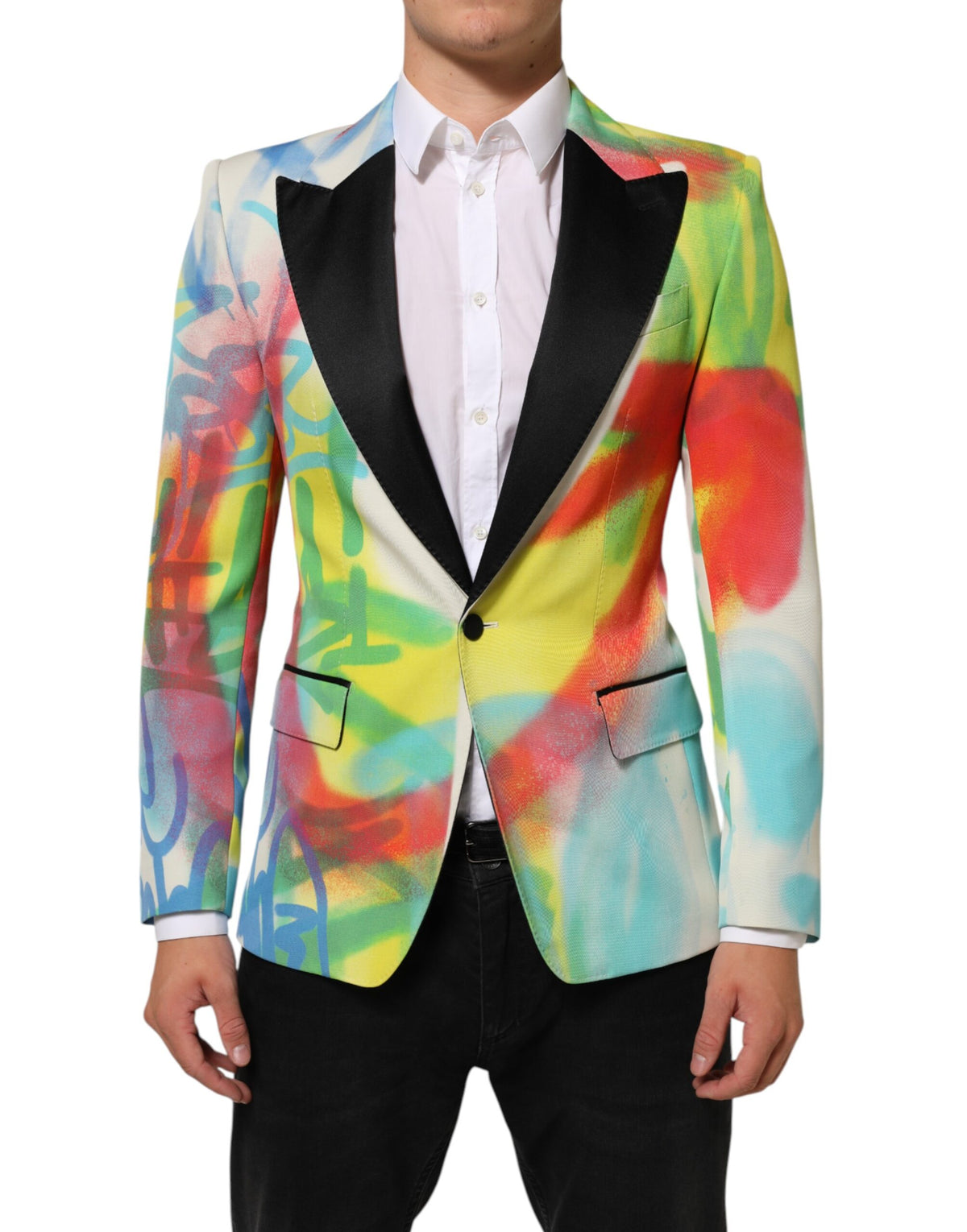 Elevate your style with the Dolce & Gabbana Multicolor Graffiti SICILIA Blazer, a masterpiece of Italian craftsmanship, blending luxury and contemporary artistry for the discerning connoisseur.
