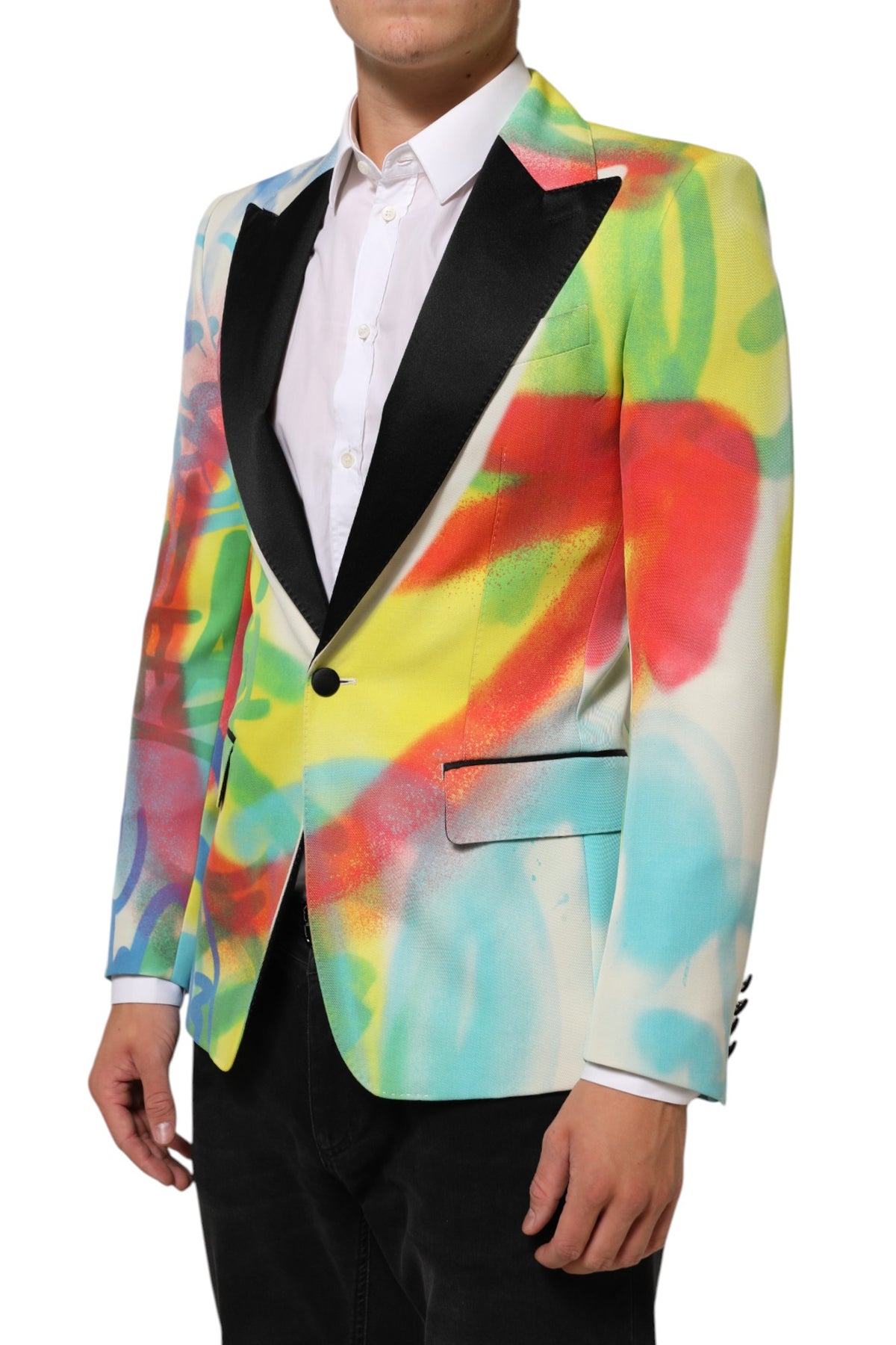 Elevate your style with the Dolce & Gabbana Multicolor Graffiti SICILIA Blazer, a masterpiece of Italian craftsmanship that embodies luxury and artistic flair for the discerning individual.