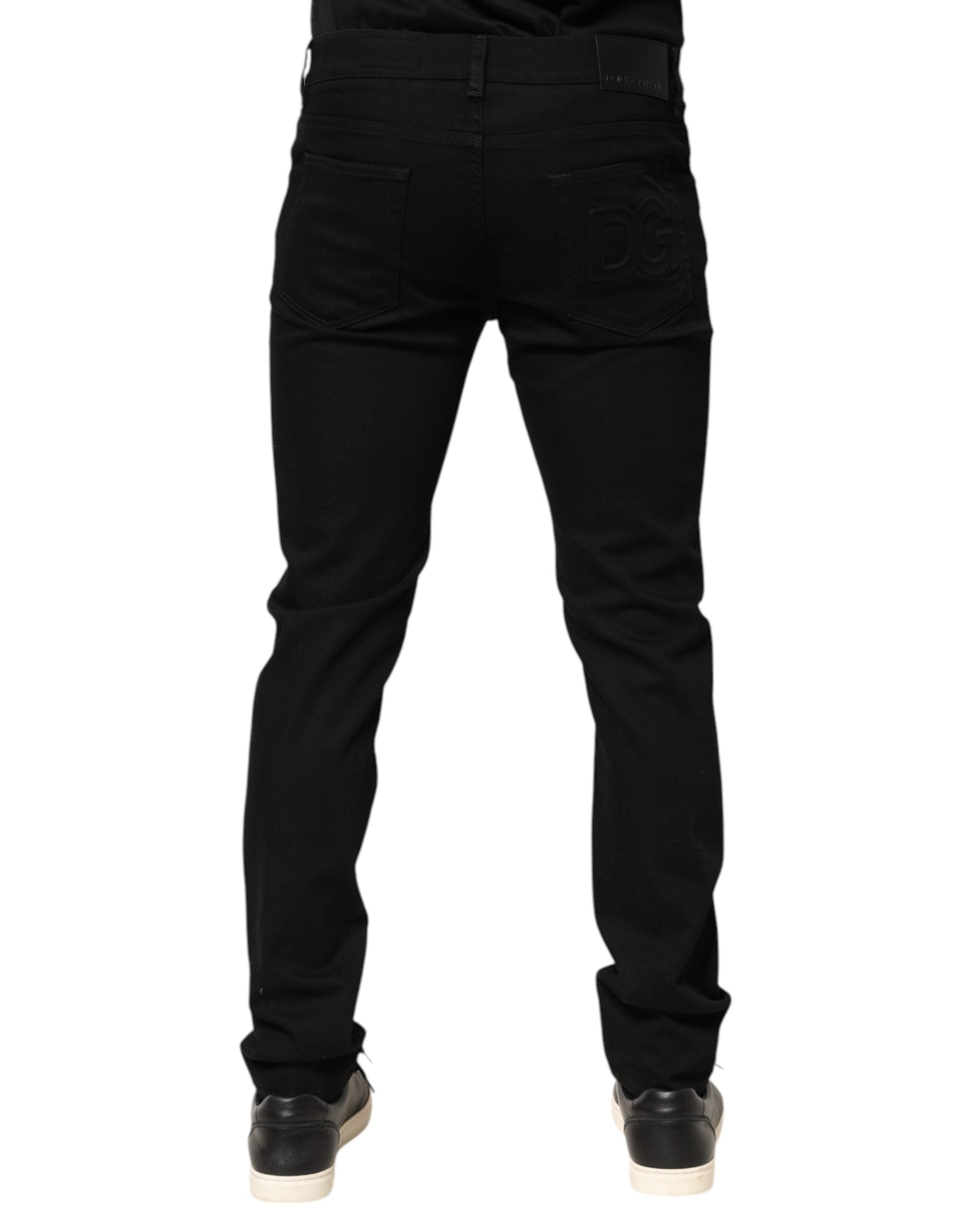 Dolce & Gabbana Black Cotton Mid Waist Skinny Men Denim Jeans