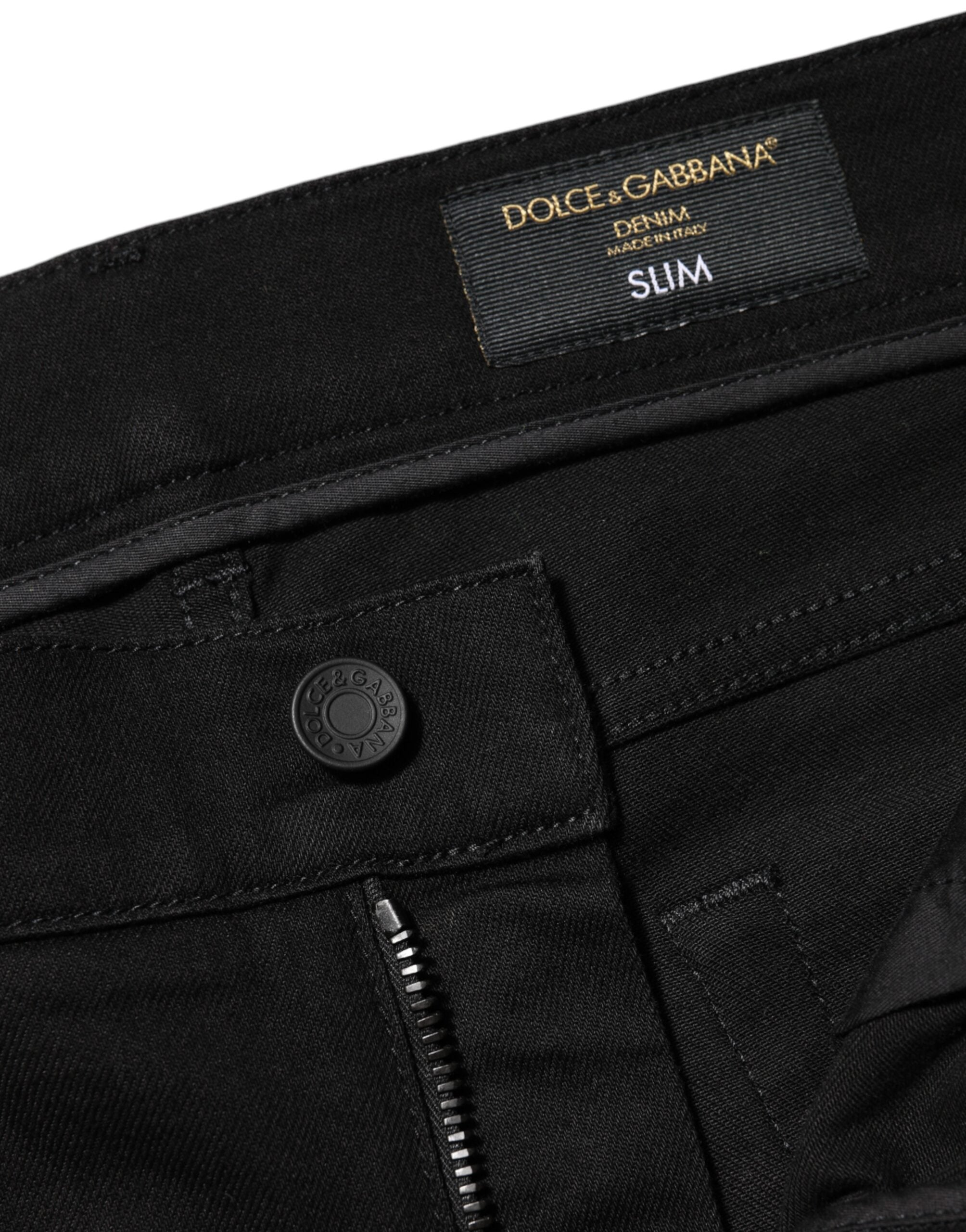 Dolce & Gabbana Black Cotton Mid Waist Skinny Men Denim Jeans
