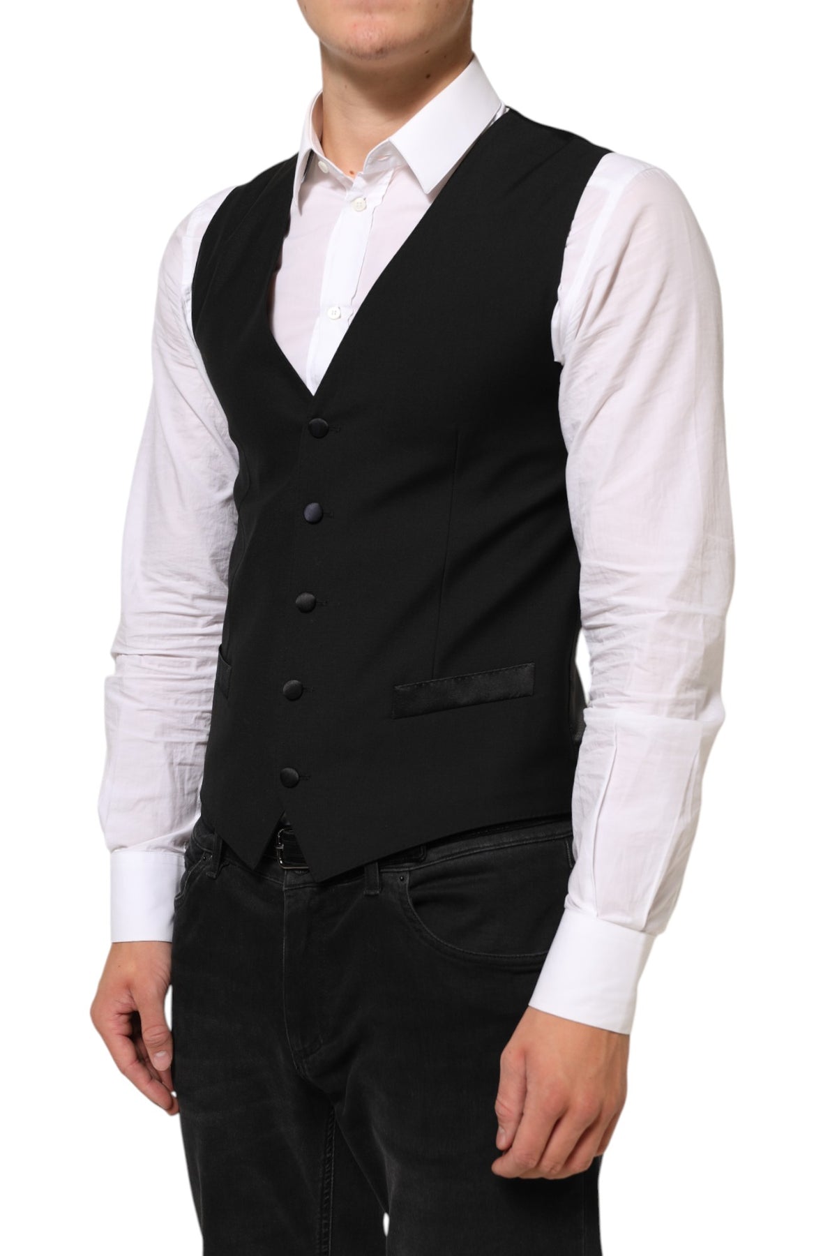 Elevate your wardrobe with the Dolce & Gabbana Black Wool Dress Formal Waistcoat Vest, crafted from premium wool in Italy, embodying timeless elegance and sophisticated allure.