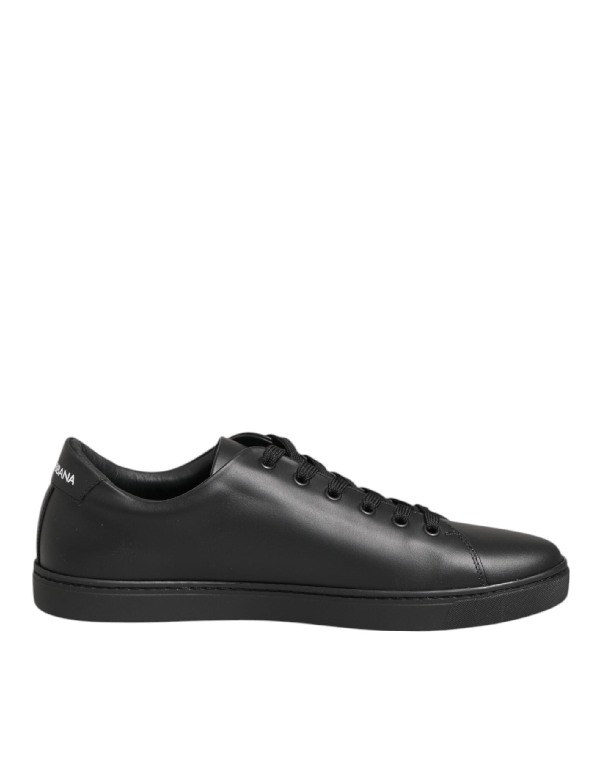 Dolce & Gabbana Black Leather Crystal Heart Sneakers Shoes