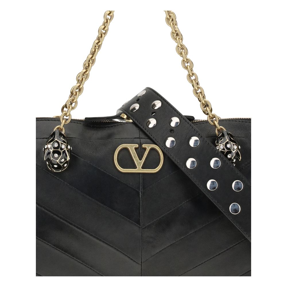 Valentino Garavani Black Calf Leather Bos Taurus Shoulder Bag
