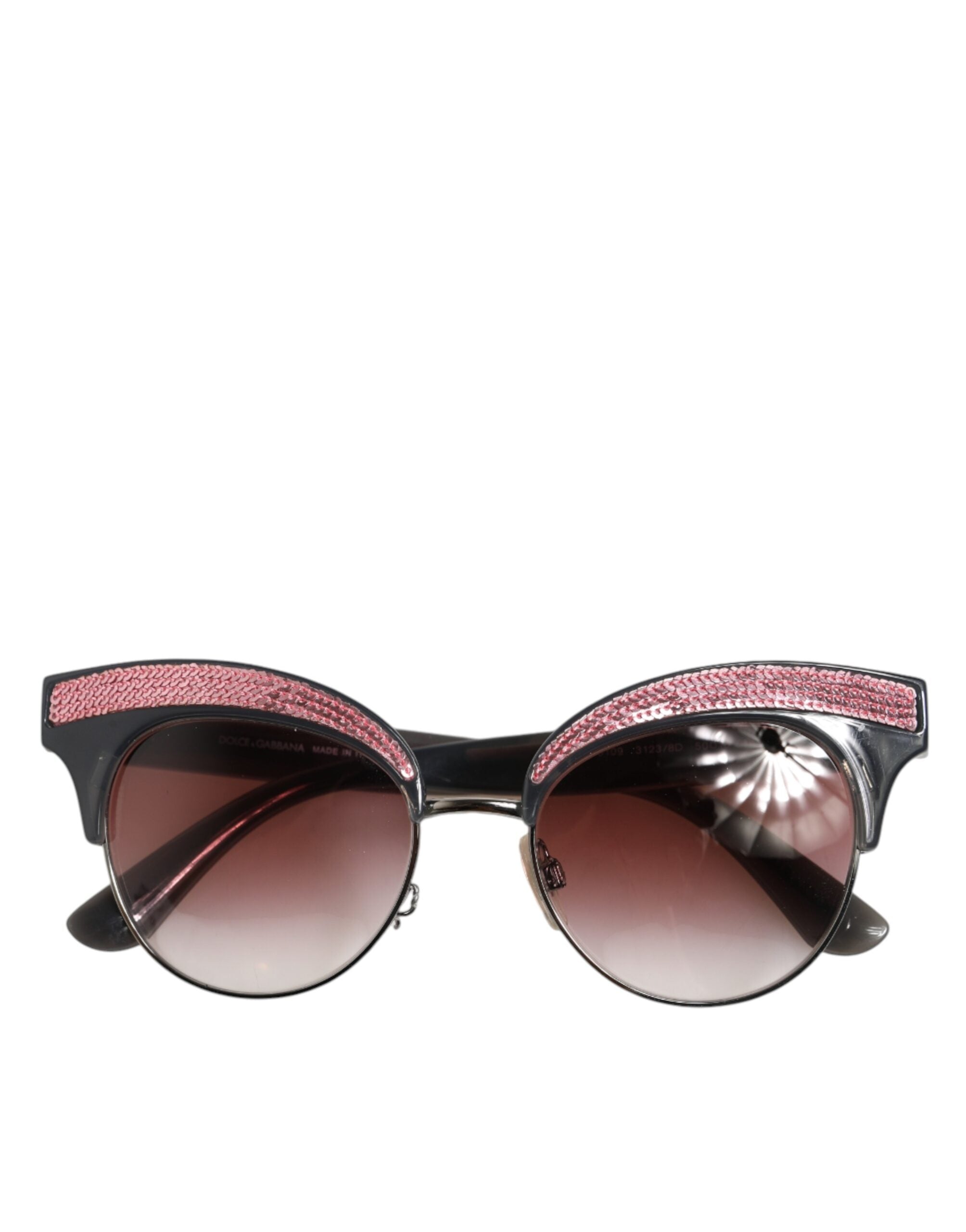 Indulge in the exquisite Dolce & Gabbana Black Pink Mirrored Cat Eye Sequined Sunglasses, where luxurious craftsmanship meets bold elegance, perfect for the discerning fashion connoisseur.