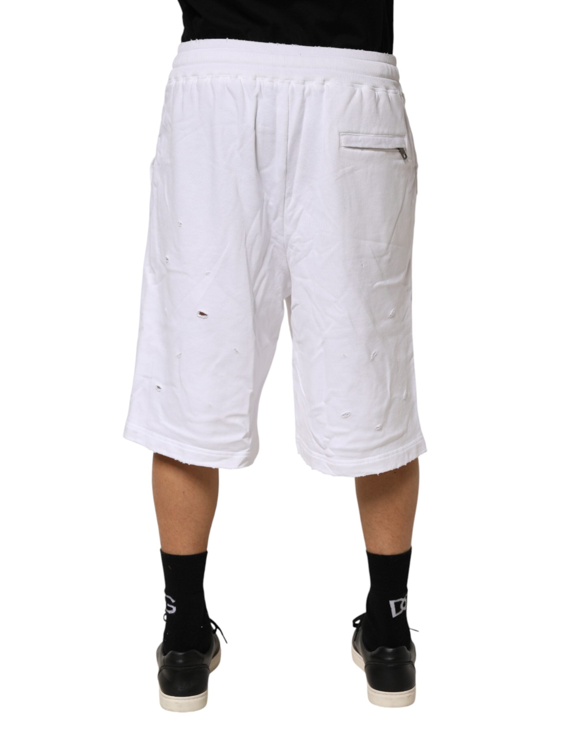 Dolce & Gabbana White Distressed Bermuda Shorts, Designer Couture
