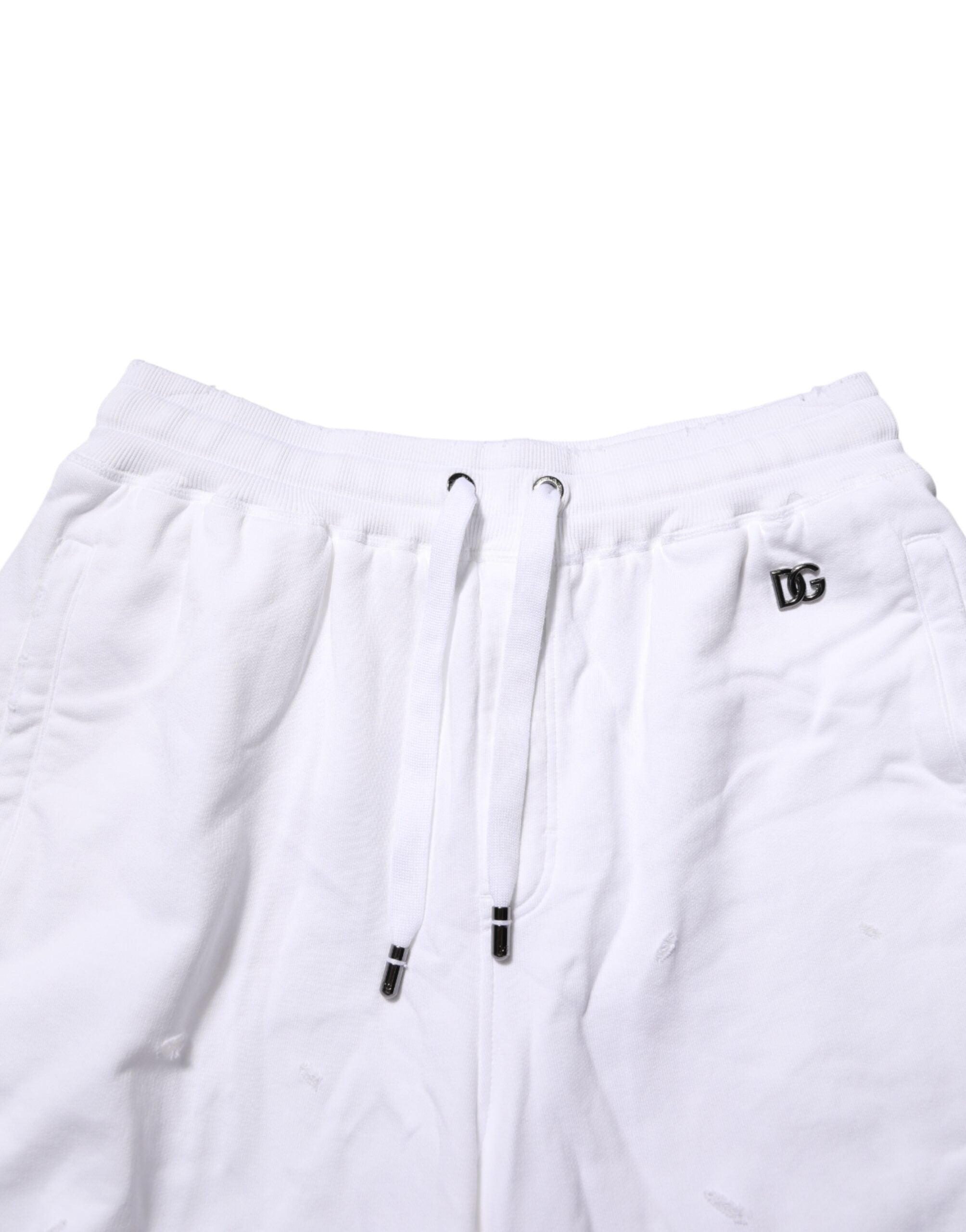 Dolce & Gabbana White Distressed Bermuda Shorts, Designer Couture