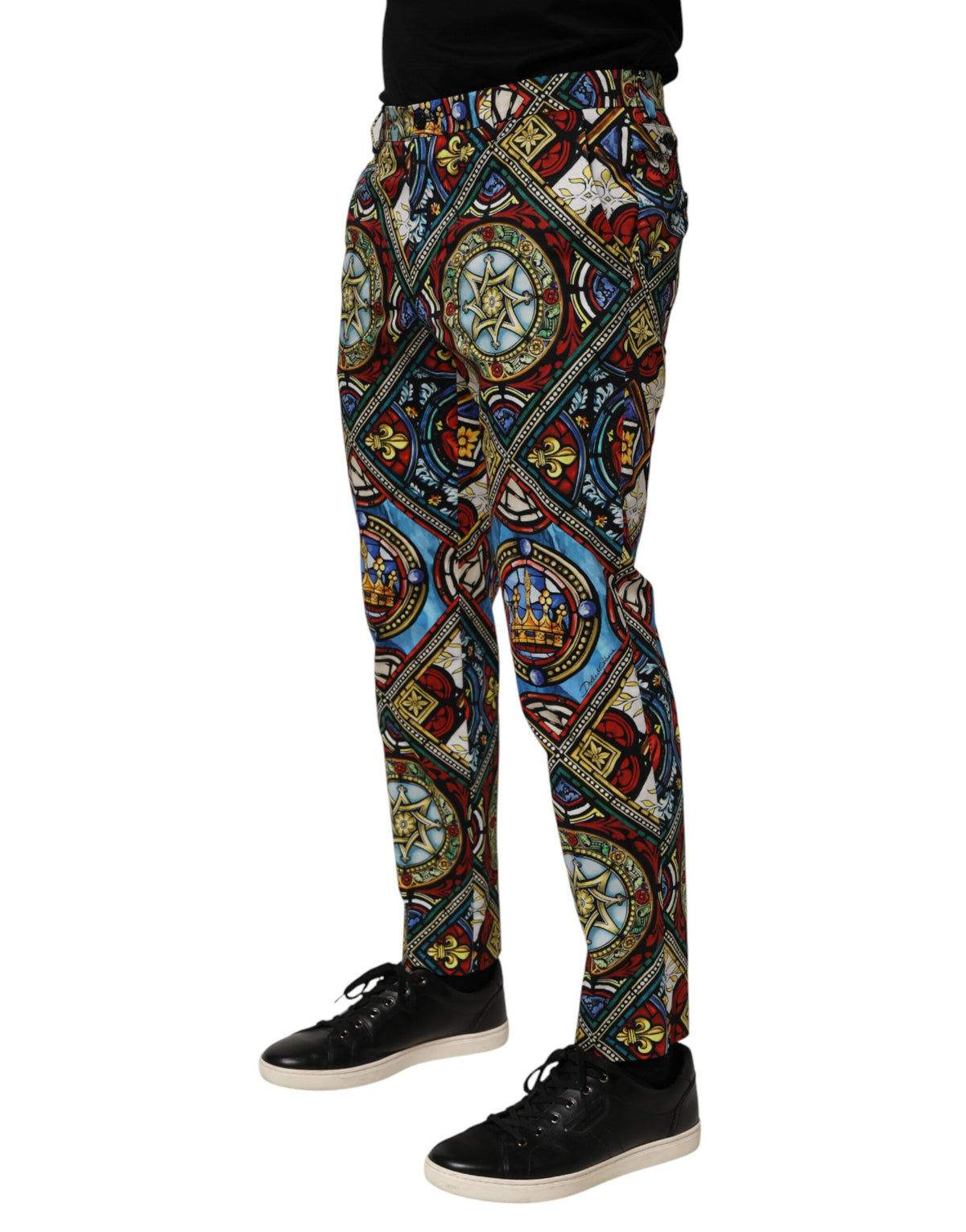 Elevate your style with Dolce & Gabbana's Multicolor Stained Glass Print Chino Pants, crafted from premium cotton for a luxurious fit that embodies sophistication and artistry.