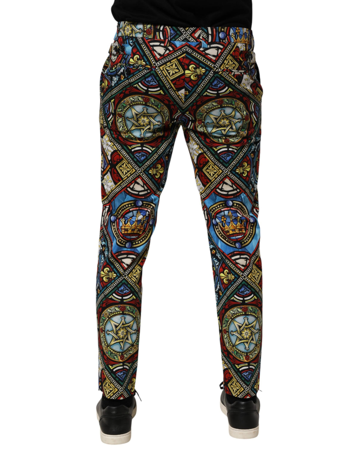Elevate your style with Dolce & Gabbana's Multicolor Stained Glass Print Chino Pants, crafted from premium cotton for a luxurious fit that embodies sophistication and artistry.