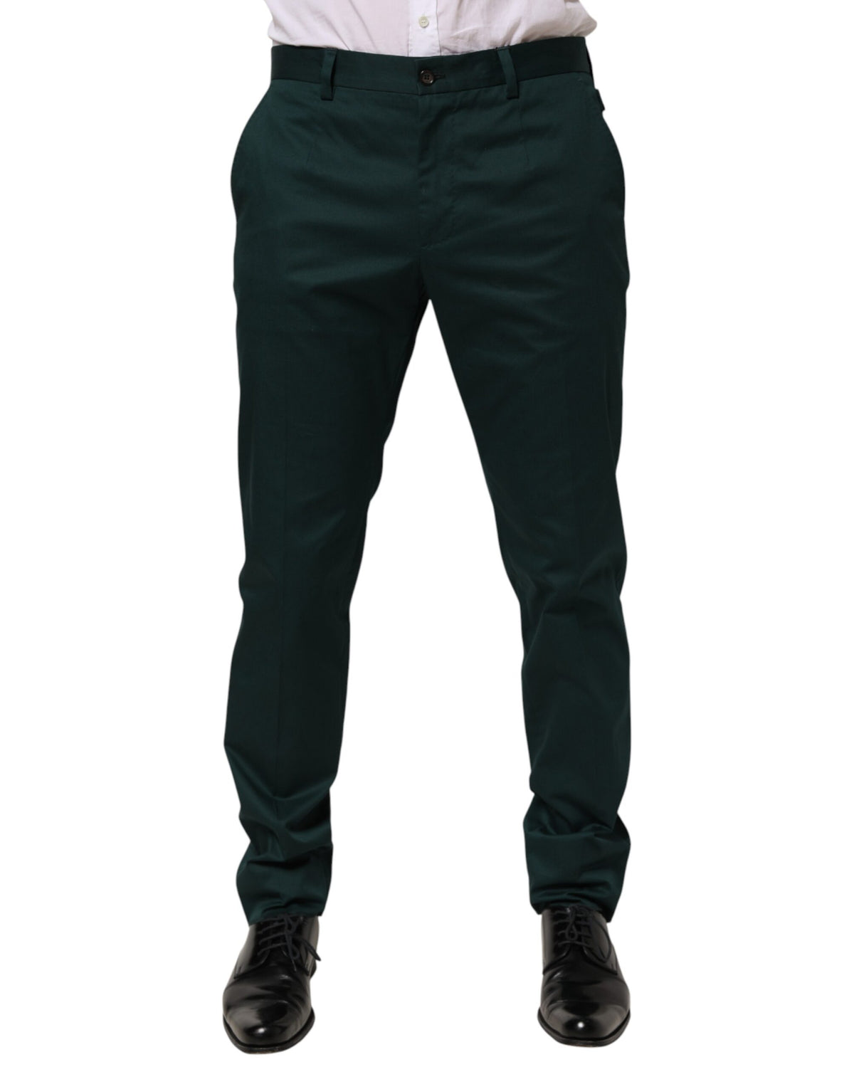 Dolce & Gabbana Green Cotton Dress Pants - Artisanal Elegance