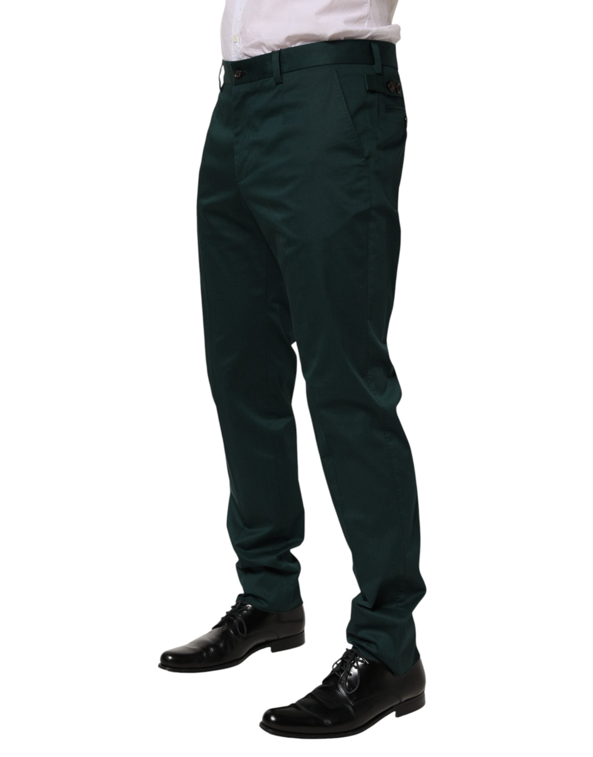 Dolce & Gabbana Green Cotton Dress Pants - Artisanal Luxury