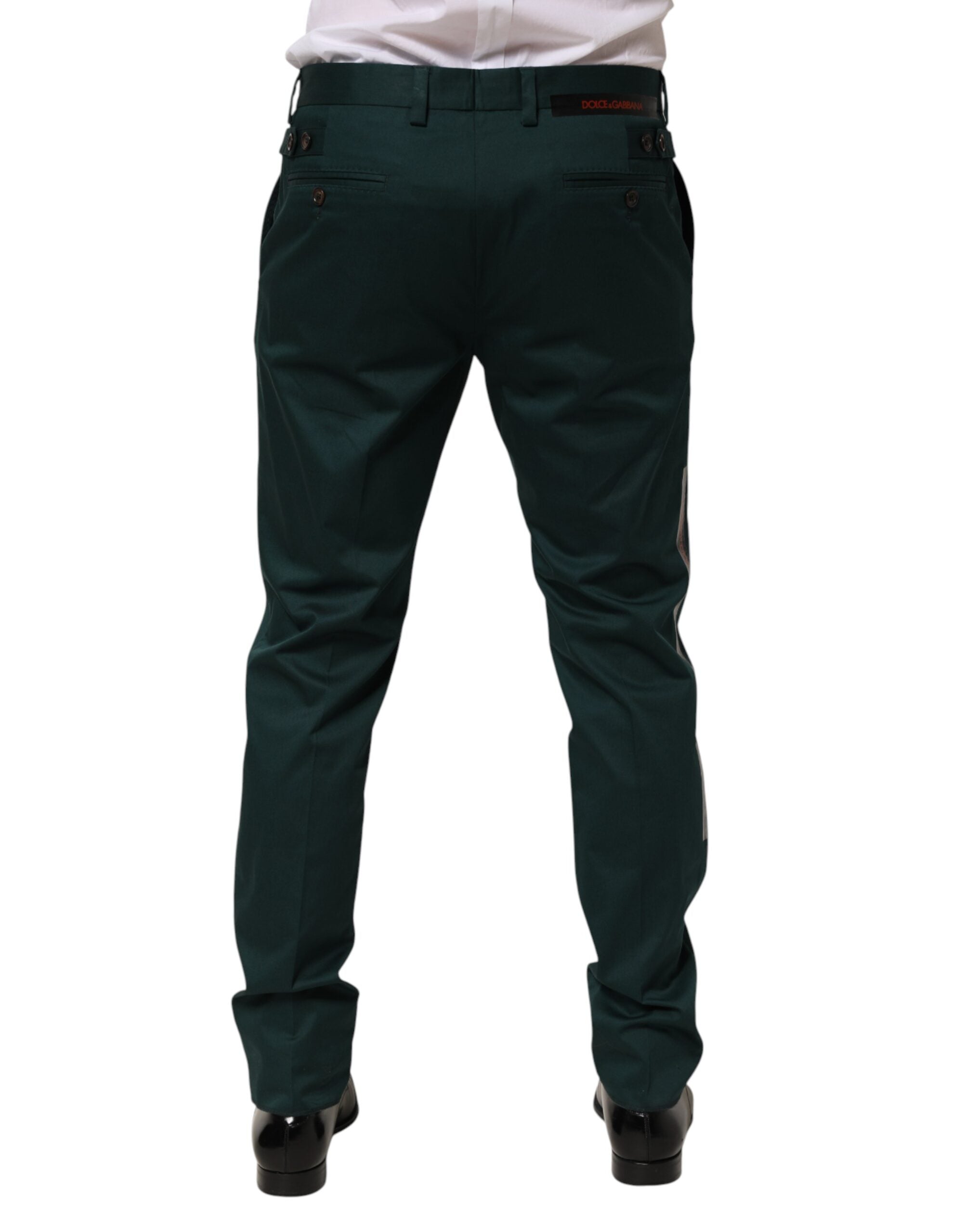 Dolce & Gabbana Green Cotton Dress Pants - Artisanal Elegance