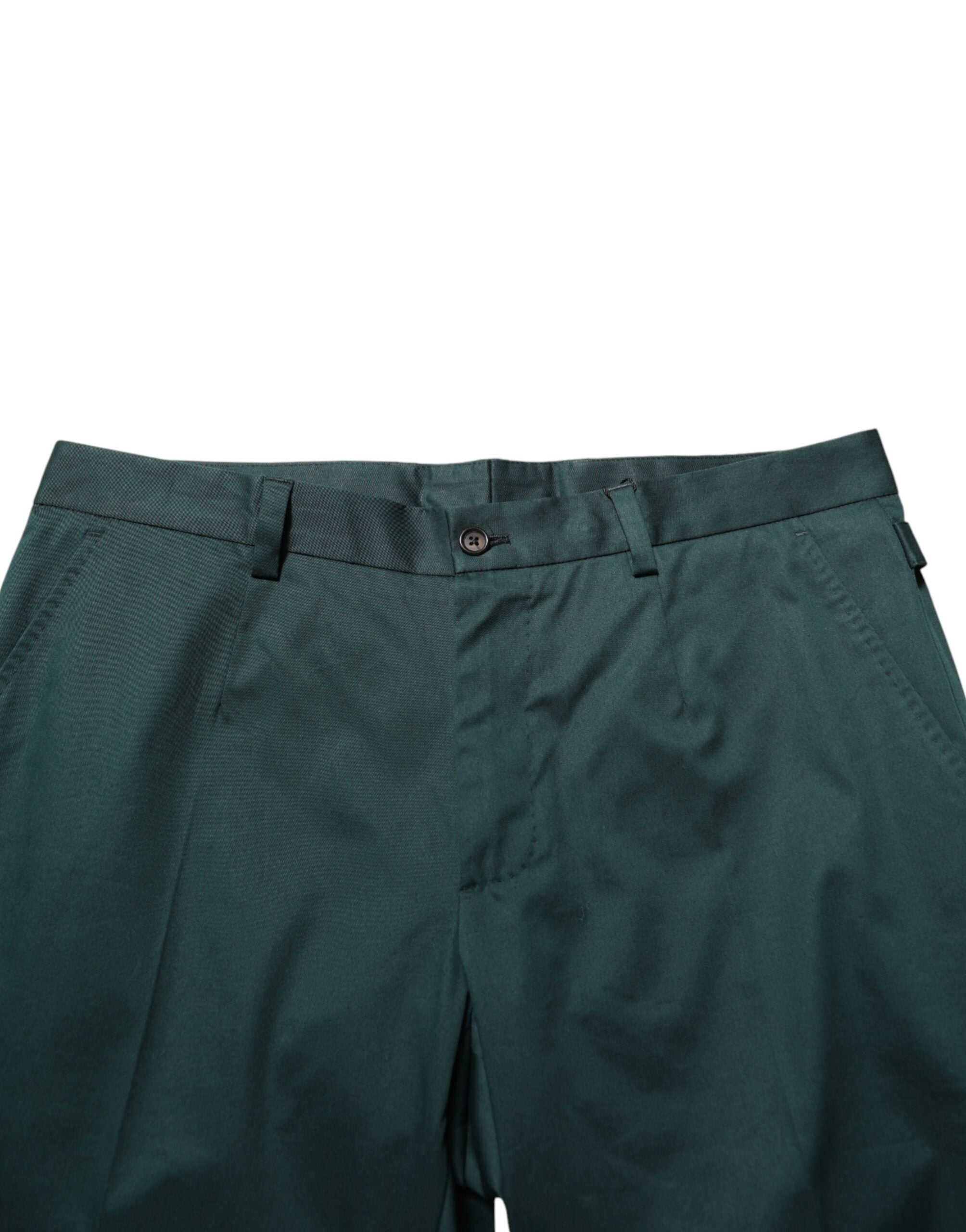 Dolce & Gabbana Green Cotton Dress Pants - Artisanal Elegance