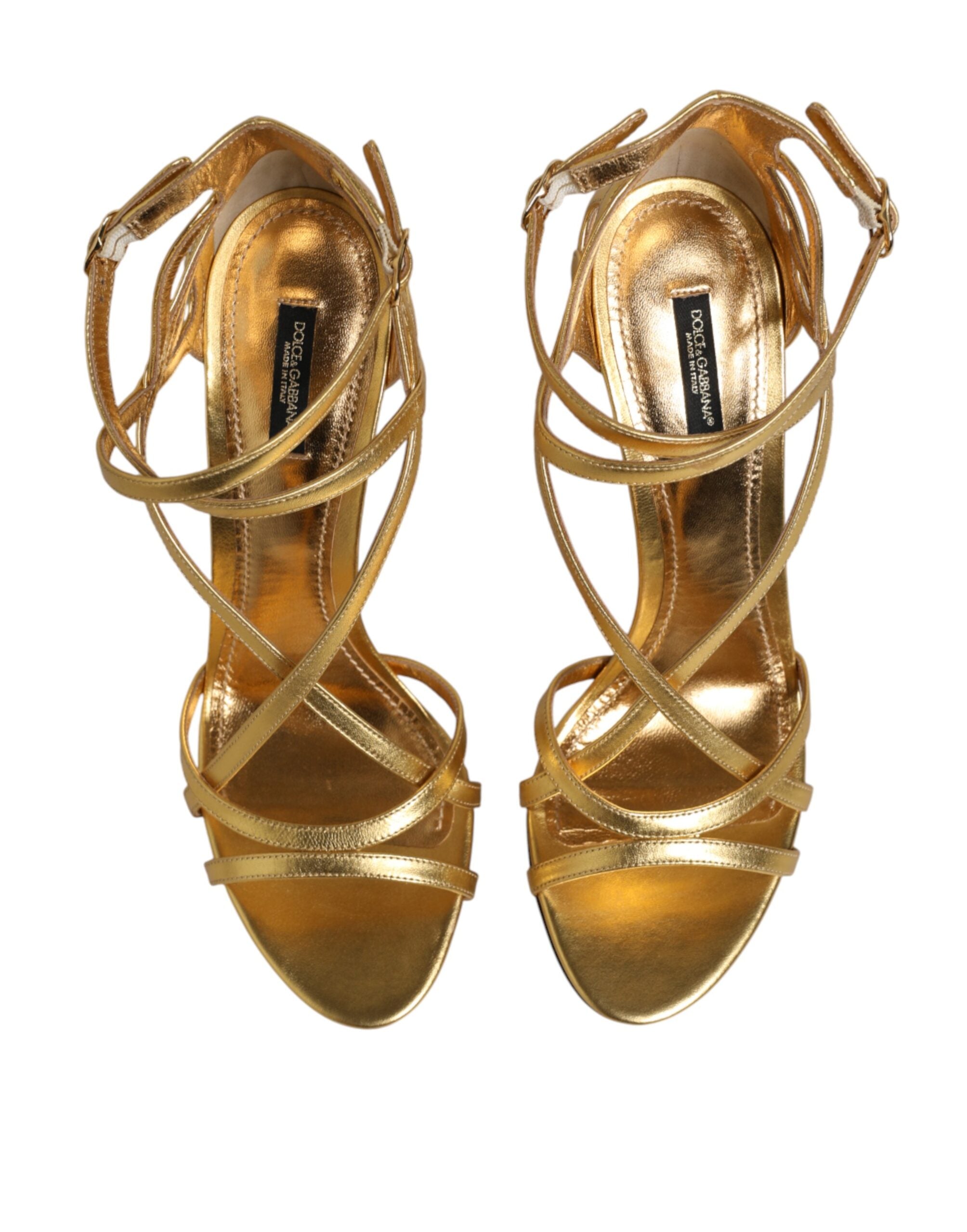 Elevate your elegance with Dolce & Gabbana Gold Leather Keira Heels, crafted from luxurious lamb and goat leather, embodying Italian artistry and sophistication.