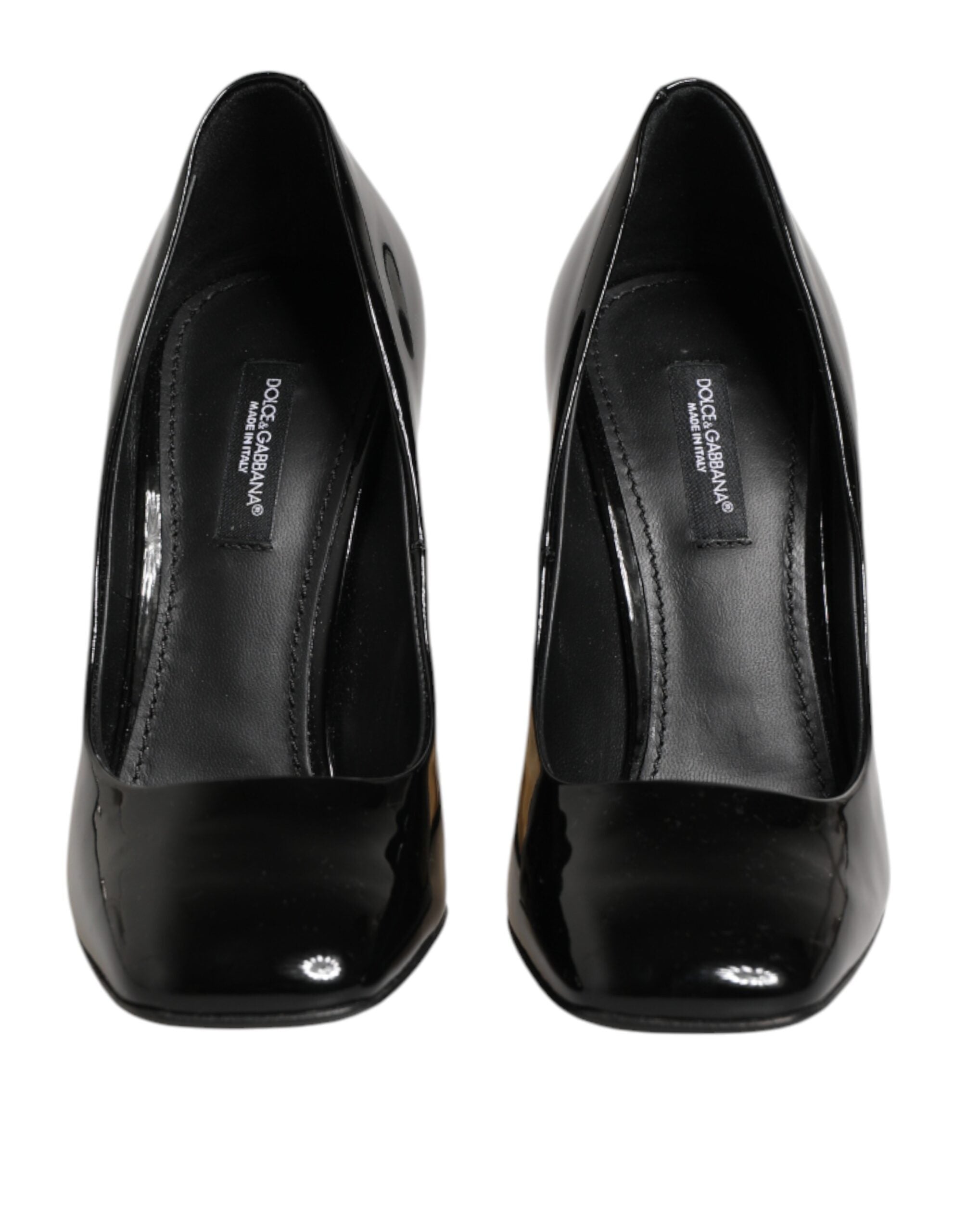 Dolce & Gabbana Black Gold Patent Leather Logo Heels Pumps Shoes