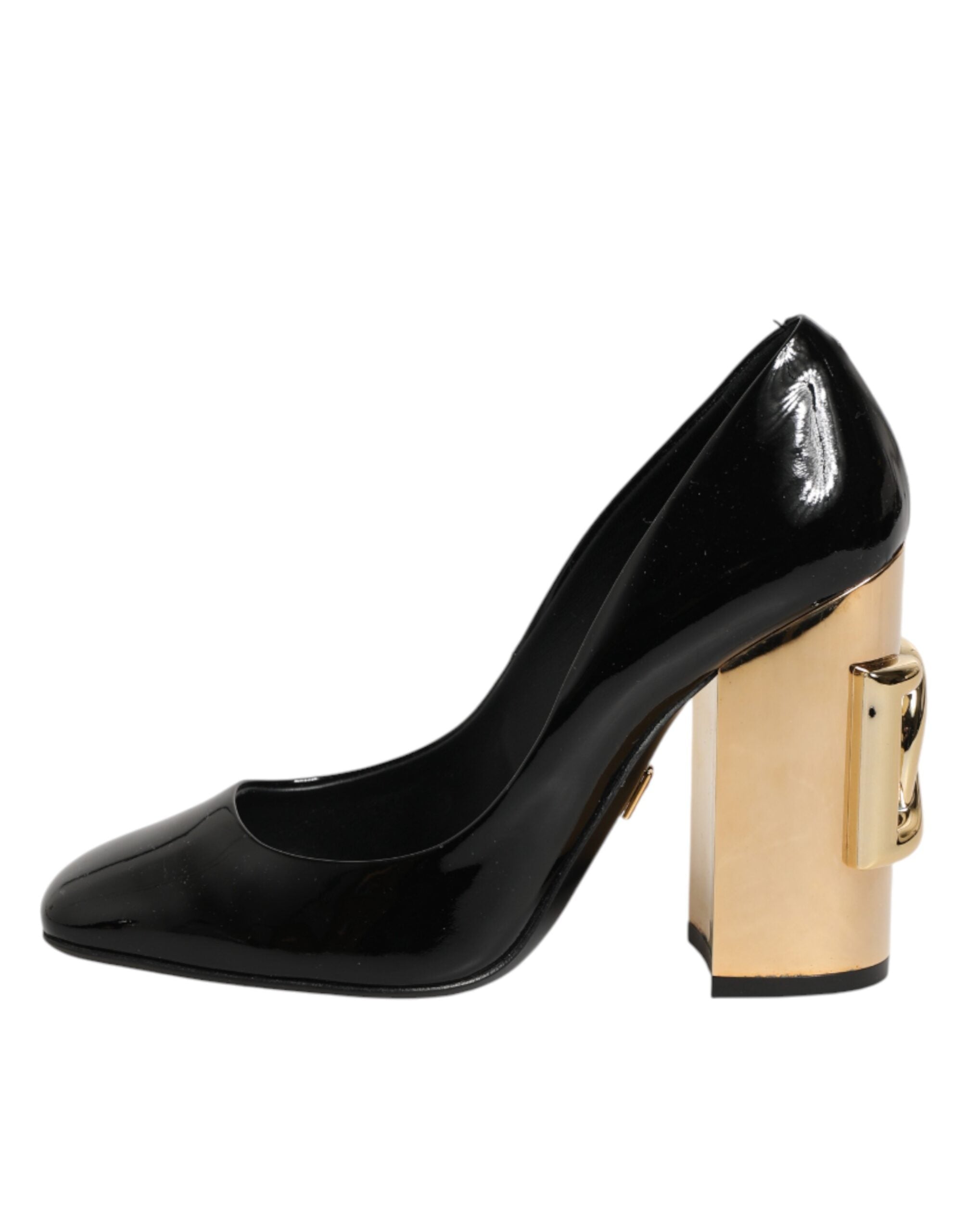 Dolce & Gabbana Black Gold Patent Leather Heels for Elegance