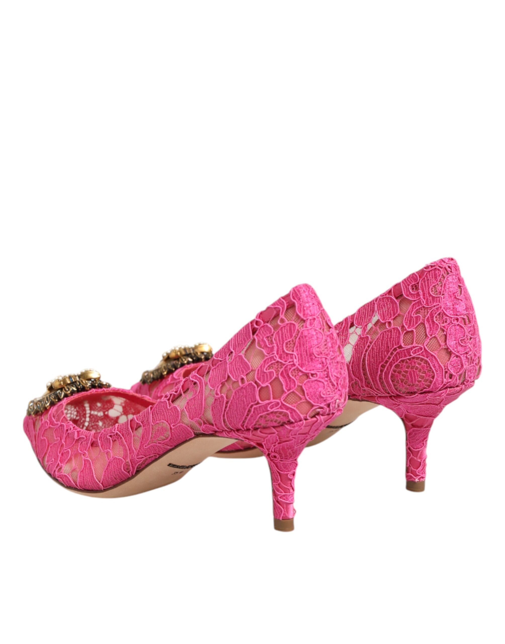 Dolce & Gabbana Pink Taormina Lace DEVOTION Pumps Shoes