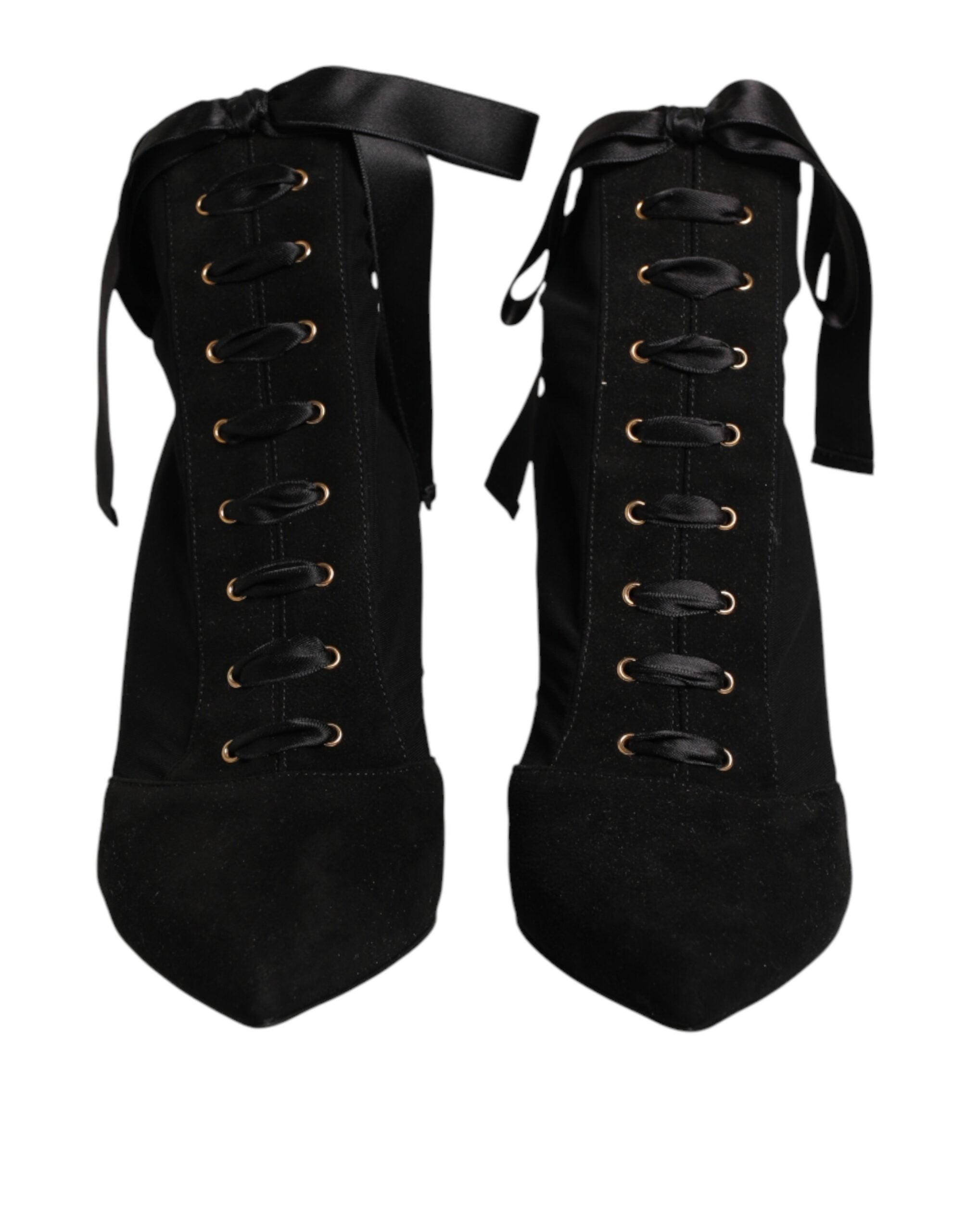 Elevate your style with Dolce & Gabbana's Black Stiletto Heels Lace Up Boots, crafted from luxurious materials, embodying exquisite craftsmanship and timeless elegance.