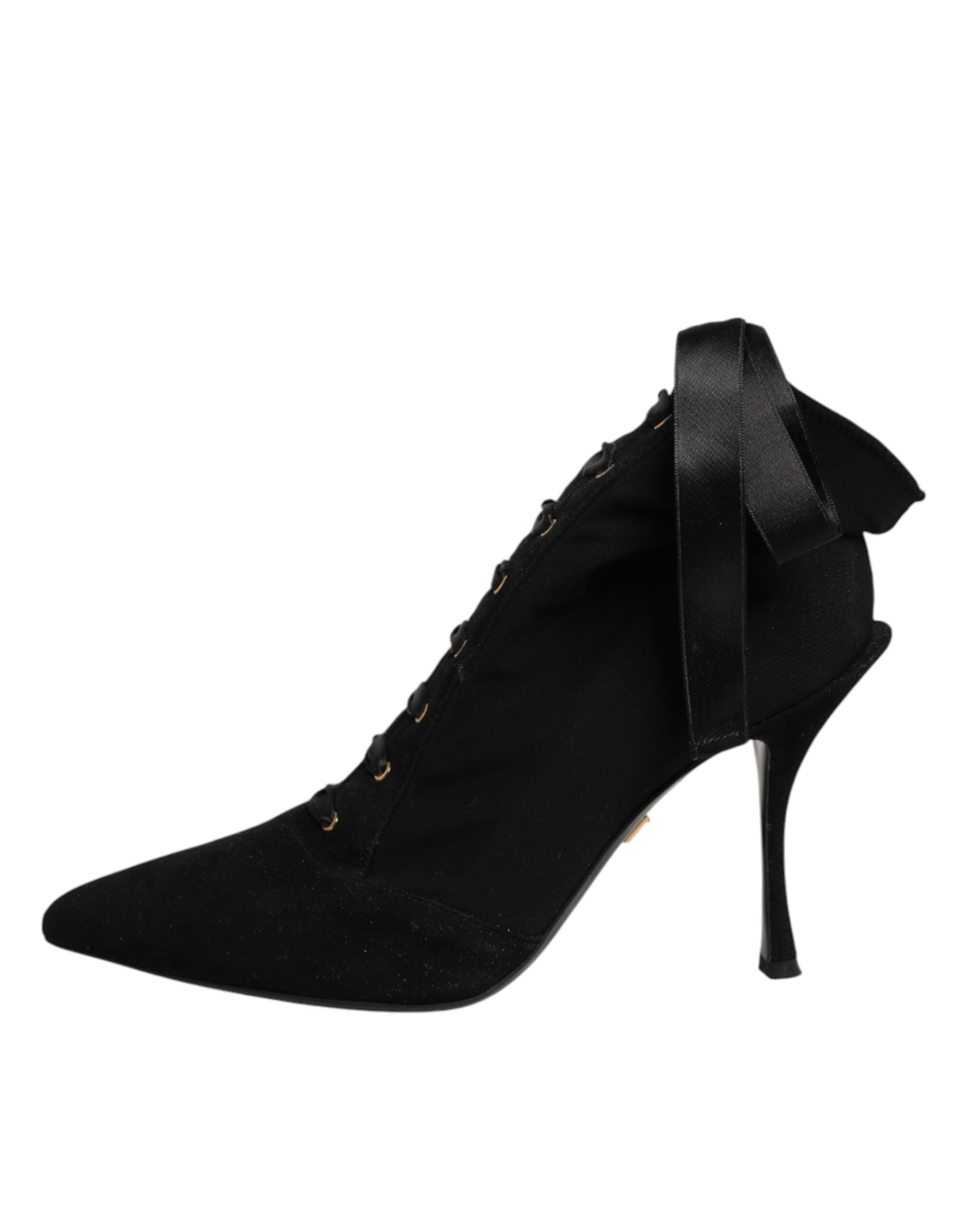 Elevate your style with Dolce & Gabbana's Black Stiletto Heels Lace Up Boots, a masterpiece of artisanal craftsmanship and luxurious materials, designed for the discerning individual.