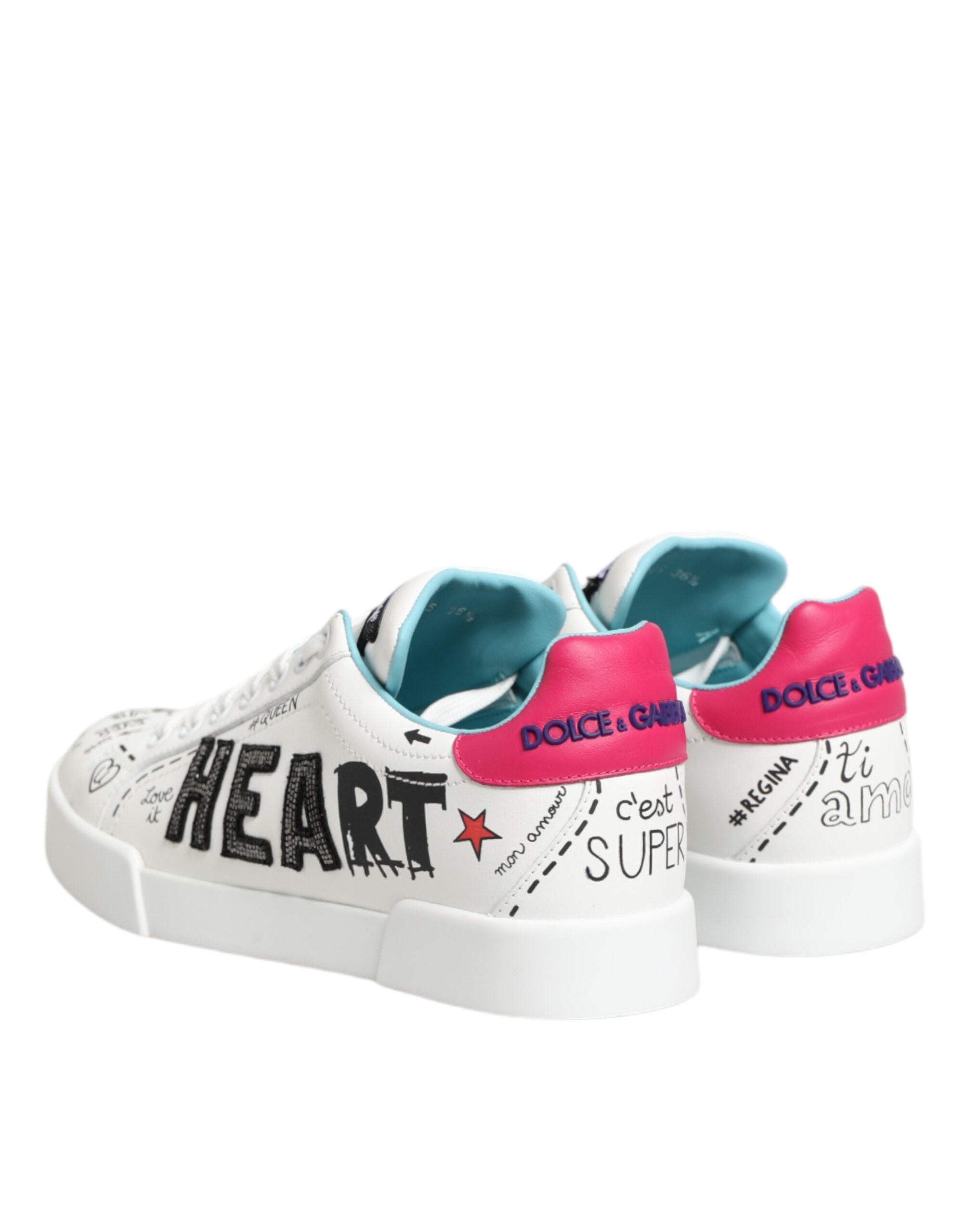 Dolce & Gabbana White Leather Graffiti Low Top Sneakers Shoes