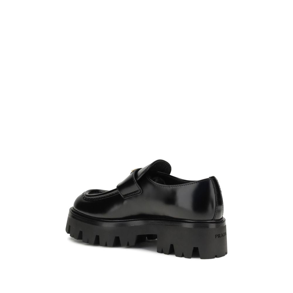 Prada Black Calf Leather Bos Taurus Platform Loafers