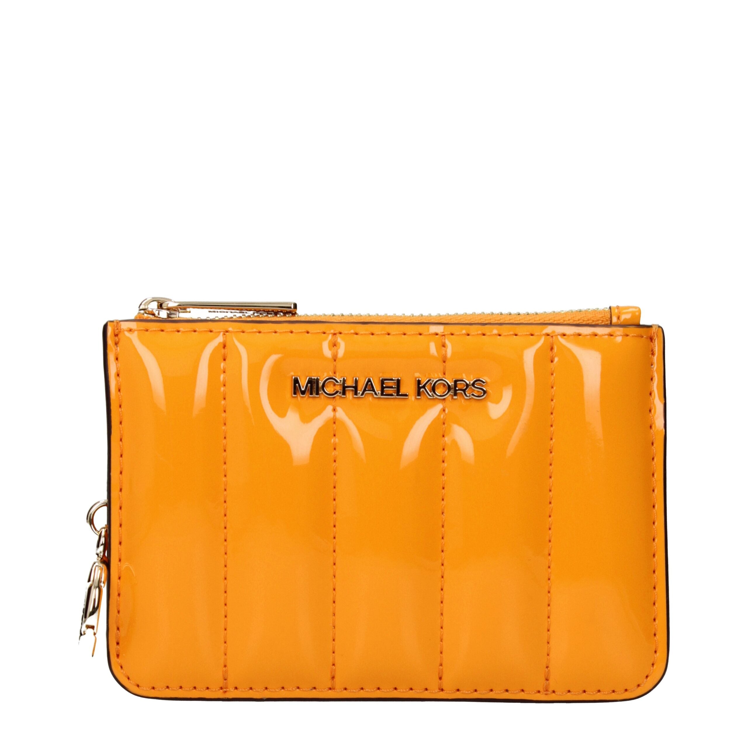 Elevate your style with the Michael Kors Orange Leather Wallet, a luxurious blend of exquisite craftsmanship and vibrant patent leather, perfect for the discerning individual.
