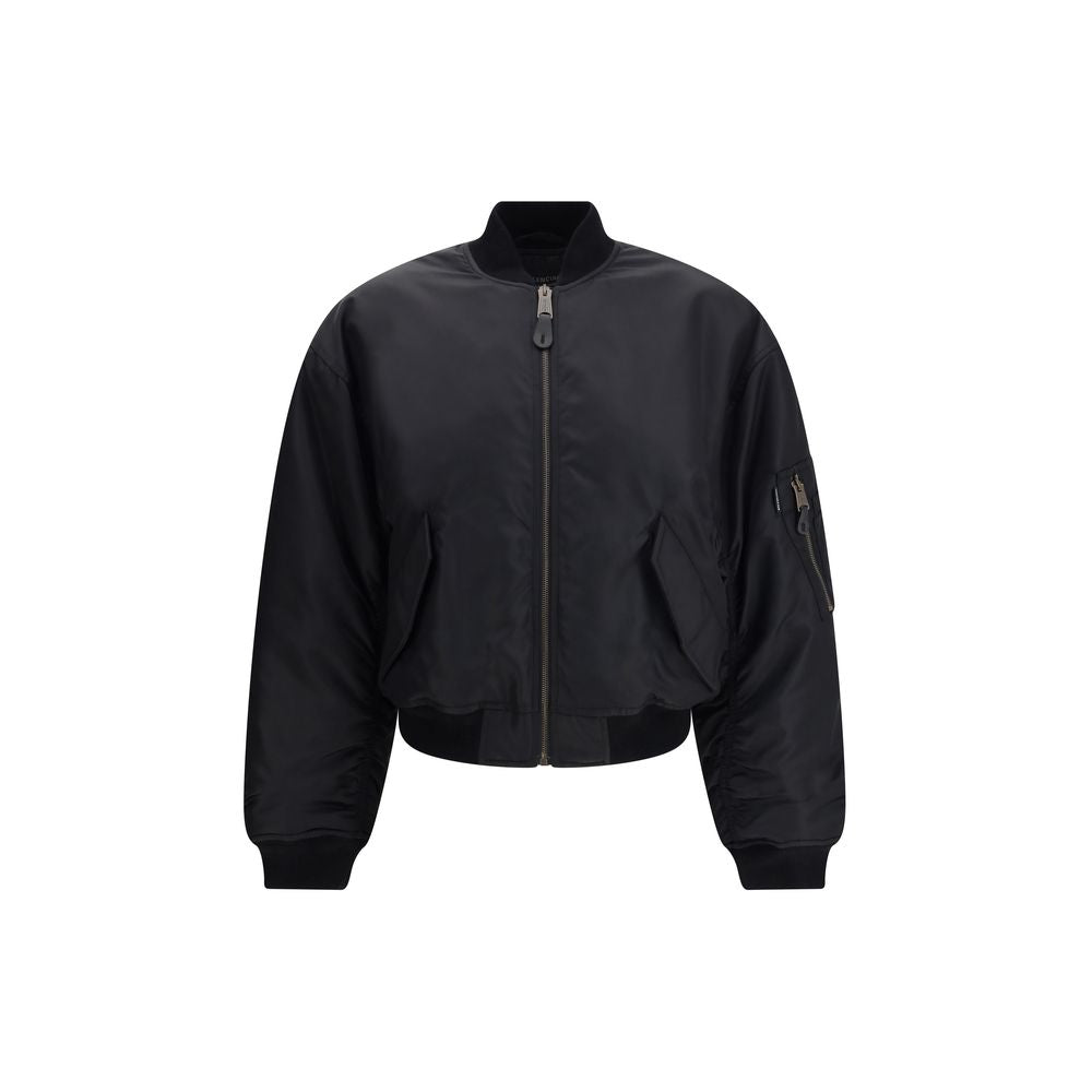 Balenciaga black polyamide bomber jacket front view