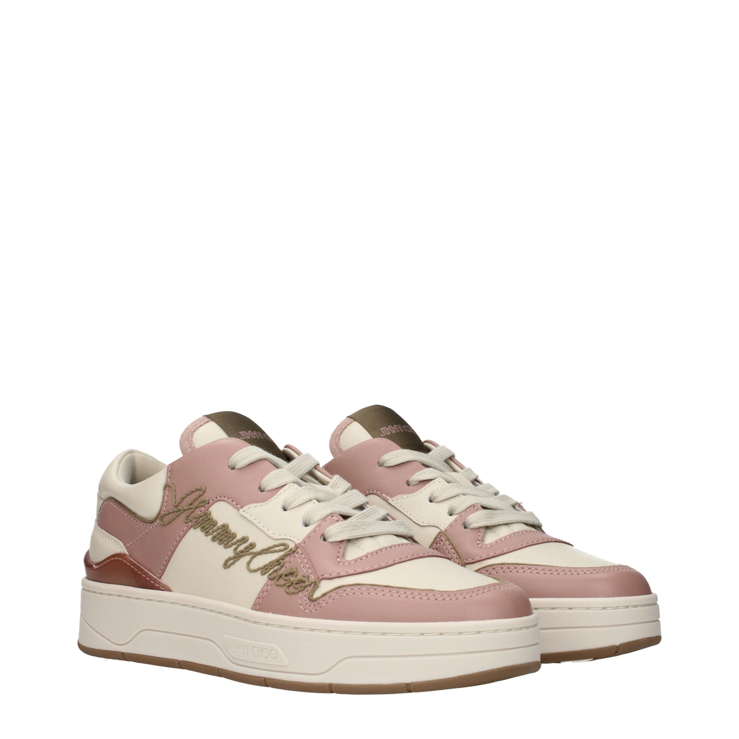 Indulge in the exquisite craftsmanship of Jimmy Choo Pink Leather Low Top Sneakers, where luxurious design meets timeless elegance, elevating every step with sophistication.