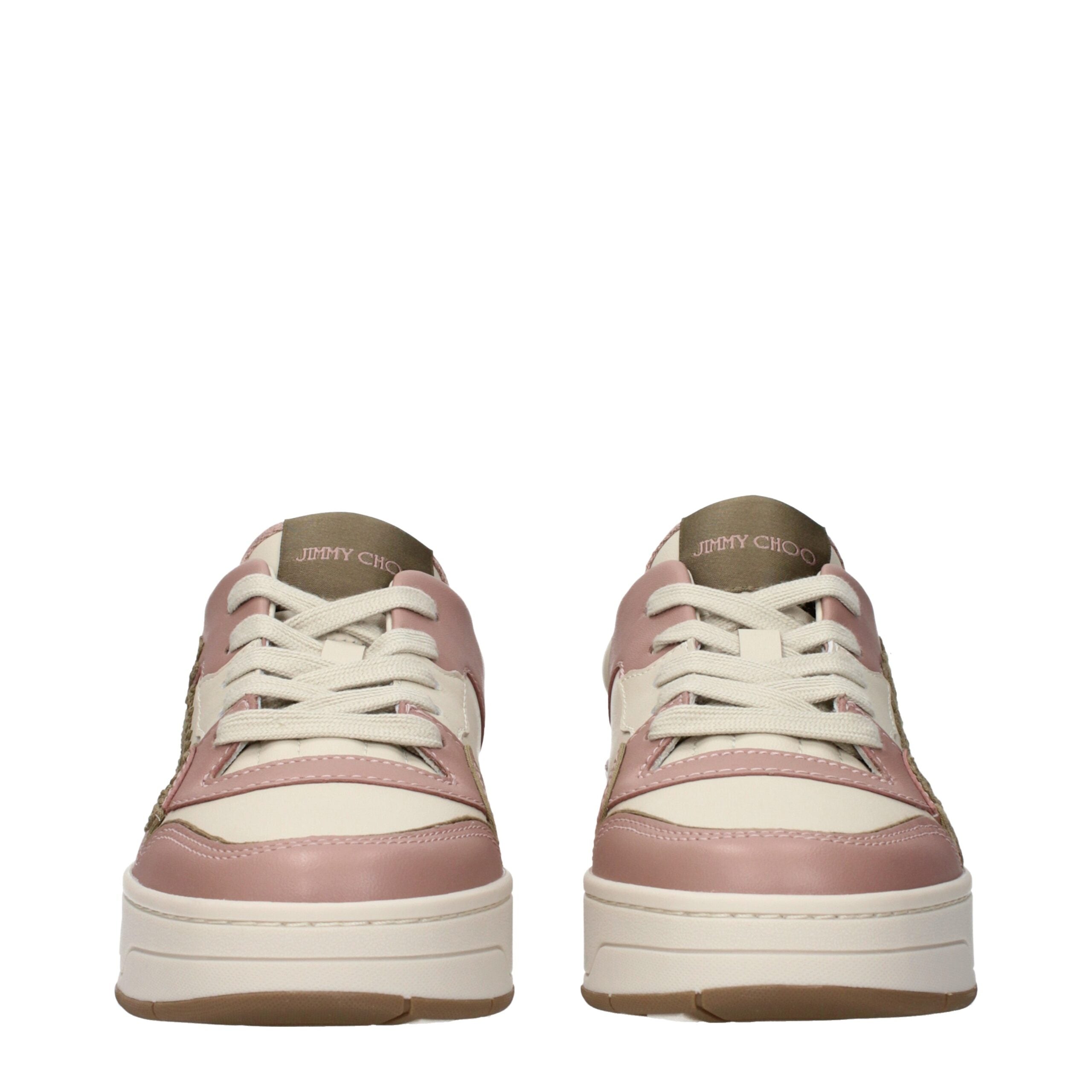 Elevate your style with Jimmy Choo Pink Leather Low Top Sneakers, where sumptuous craftsmanship meets timeless elegance, perfect for the discerning fashionista.