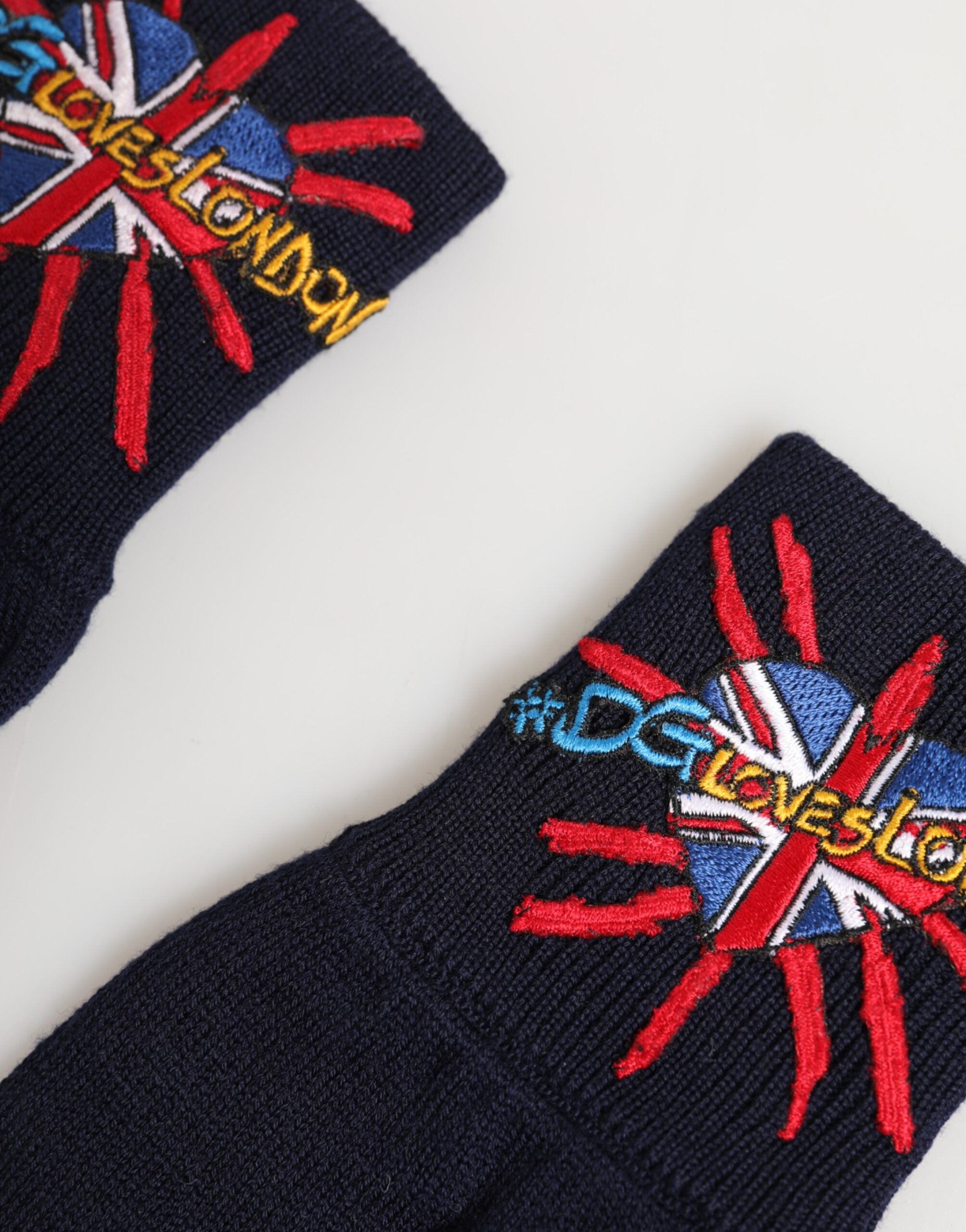Dolce & Gabbana Blue Wool Knit #DGLovesLondon Embroidered Mitten Gloves