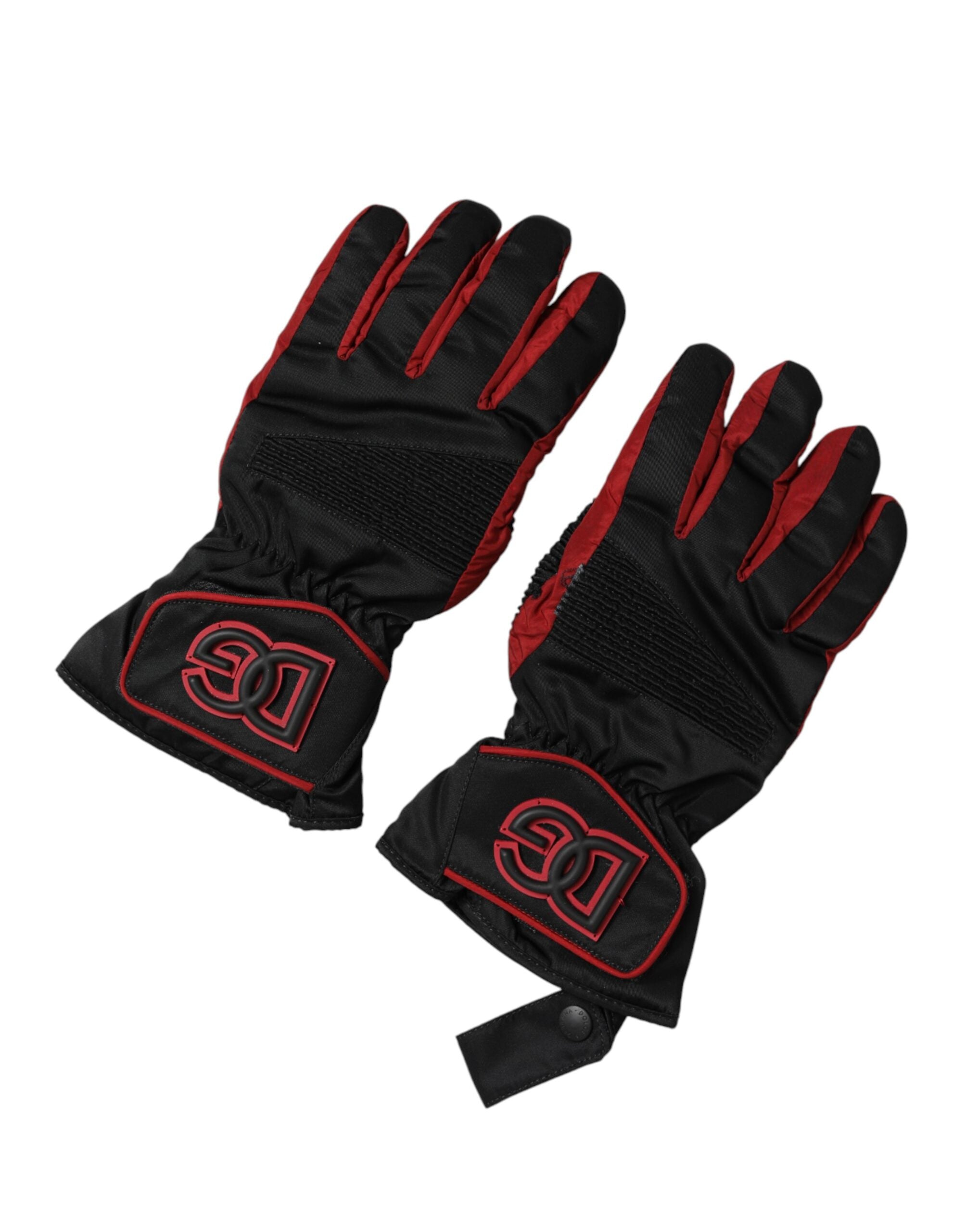Dolce & Gabbana Black Red Nylon Mitten Gloves - Luxury Statement