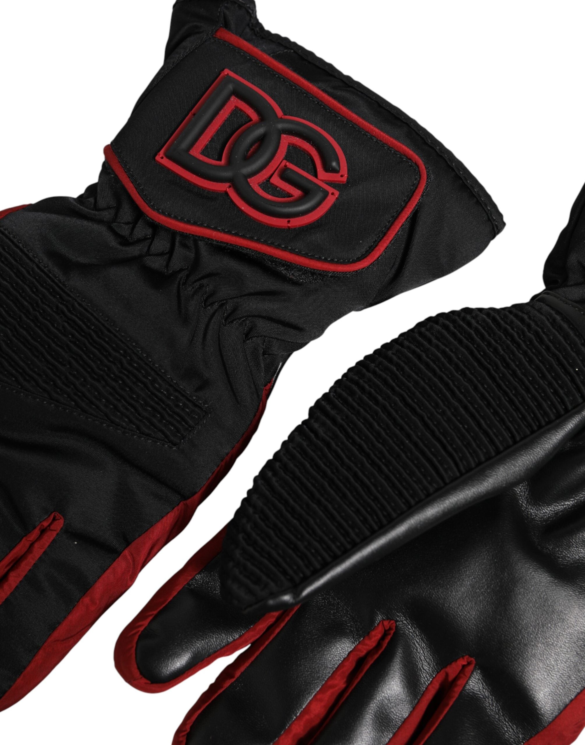 Dolce & Gabbana Black Red Nylon Mitten Gloves - Luxury Elegance