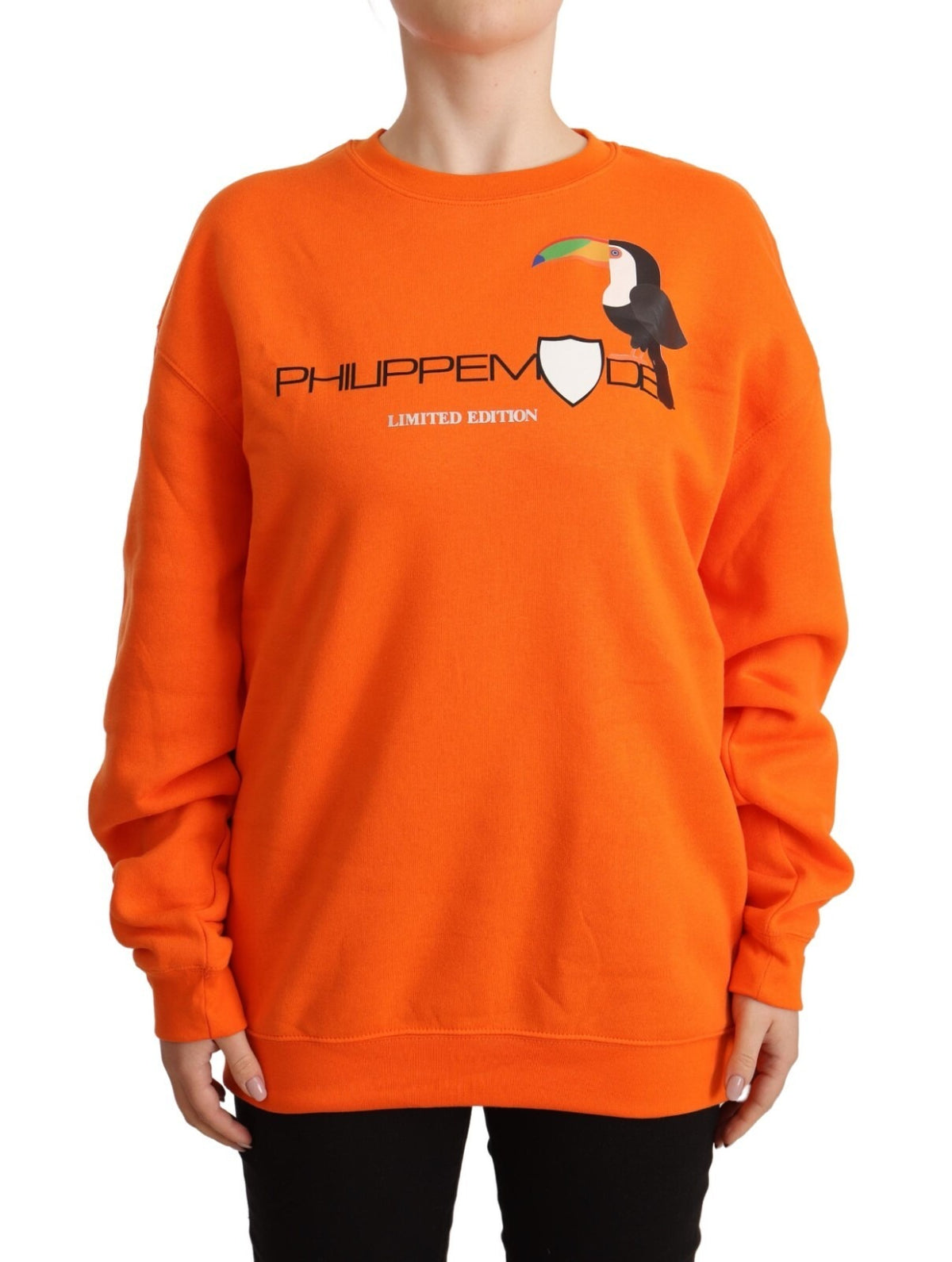 Elevate your style with the Philippe Model Orange Printed Long Sleeves Pullover Sweater, a luxurious cotton masterpiece that embodies modern sophistication and individuality.