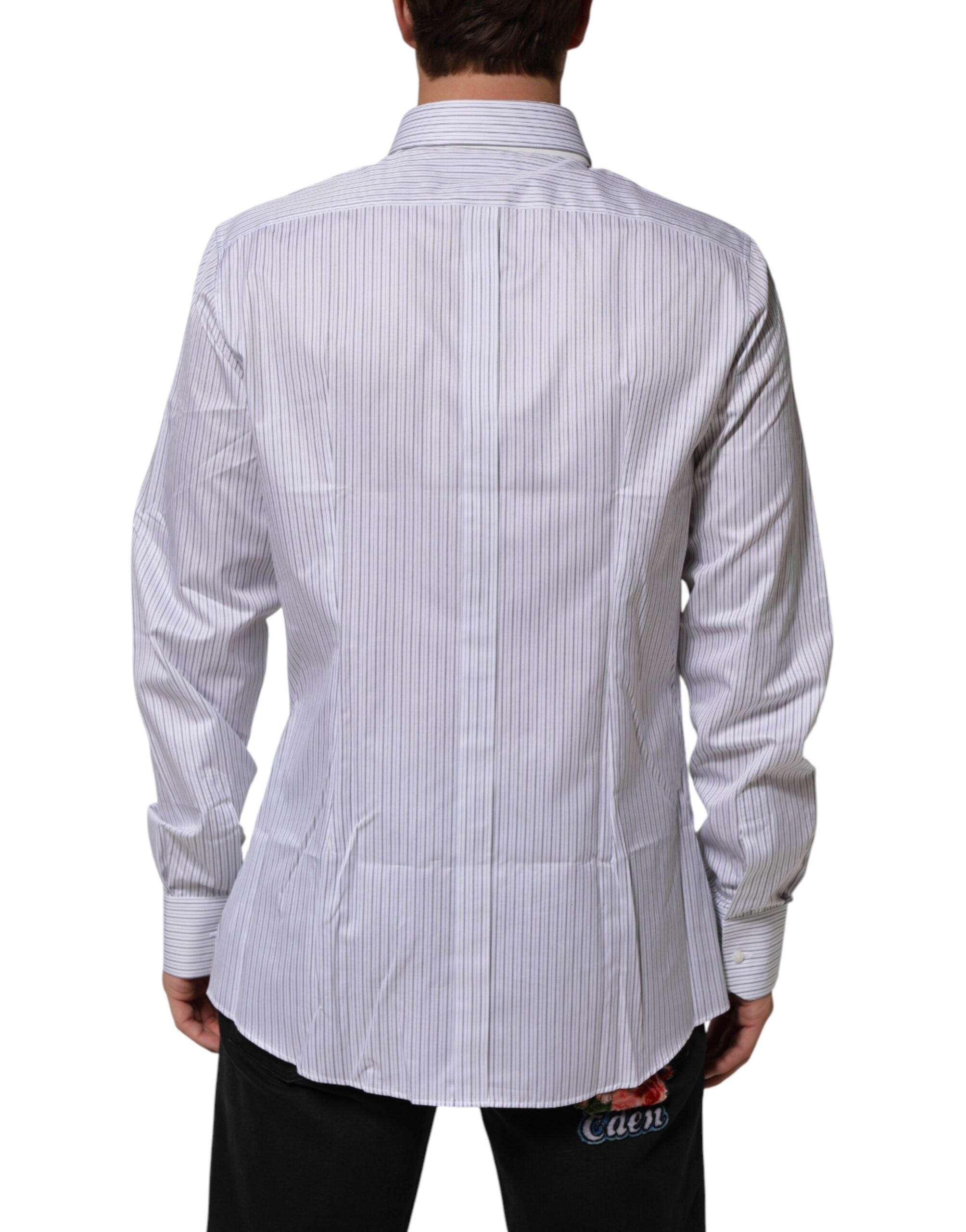 Dolce & Gabbana White Stripes Cotton Men GOLD Dress Shirt