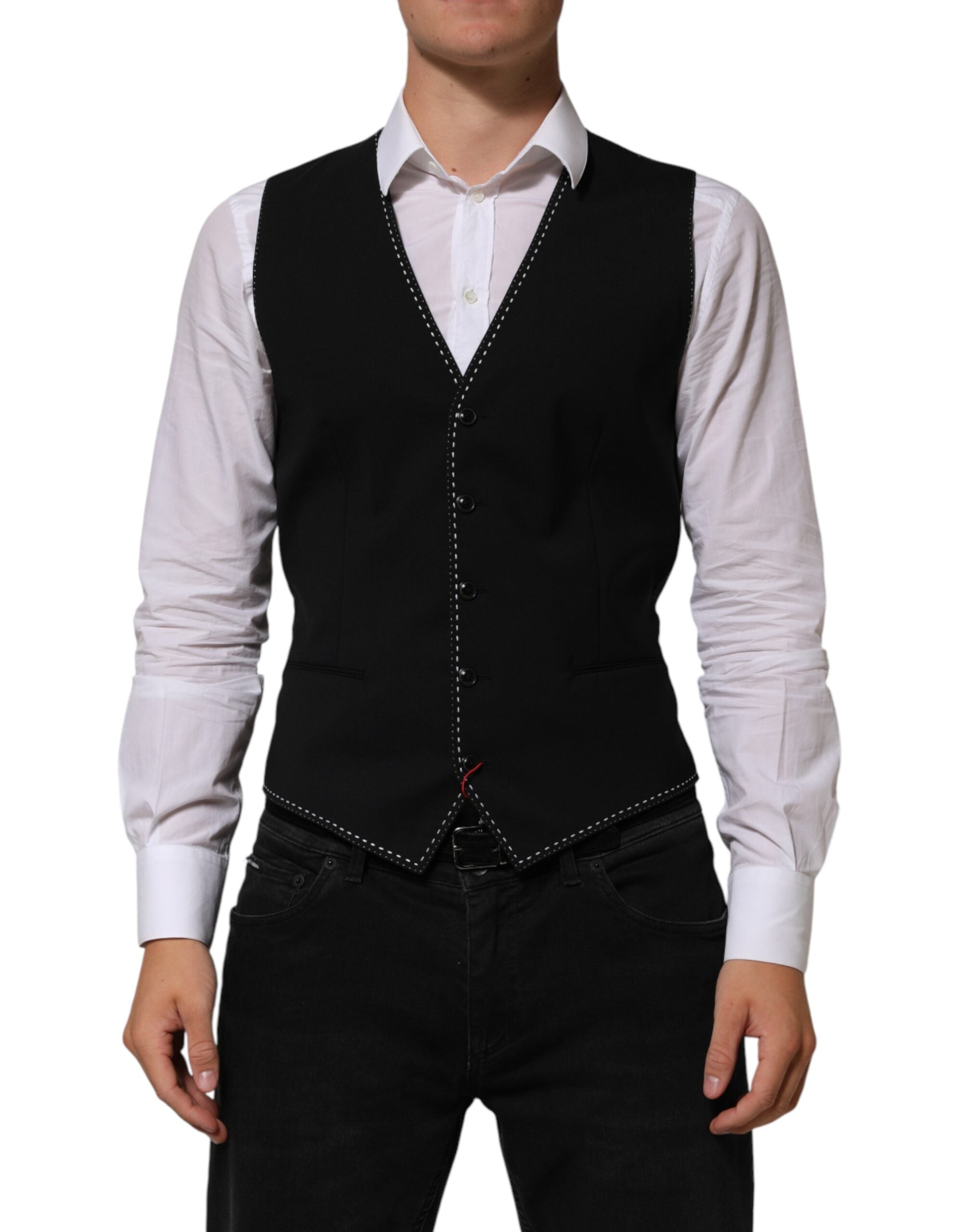 Elevate your formal attire with the Dolce & Gabbana Black Wool Dress Waistcoat Vest, a masterpiece of Italian craftsmanship that embodies timeless elegance and sophistication.