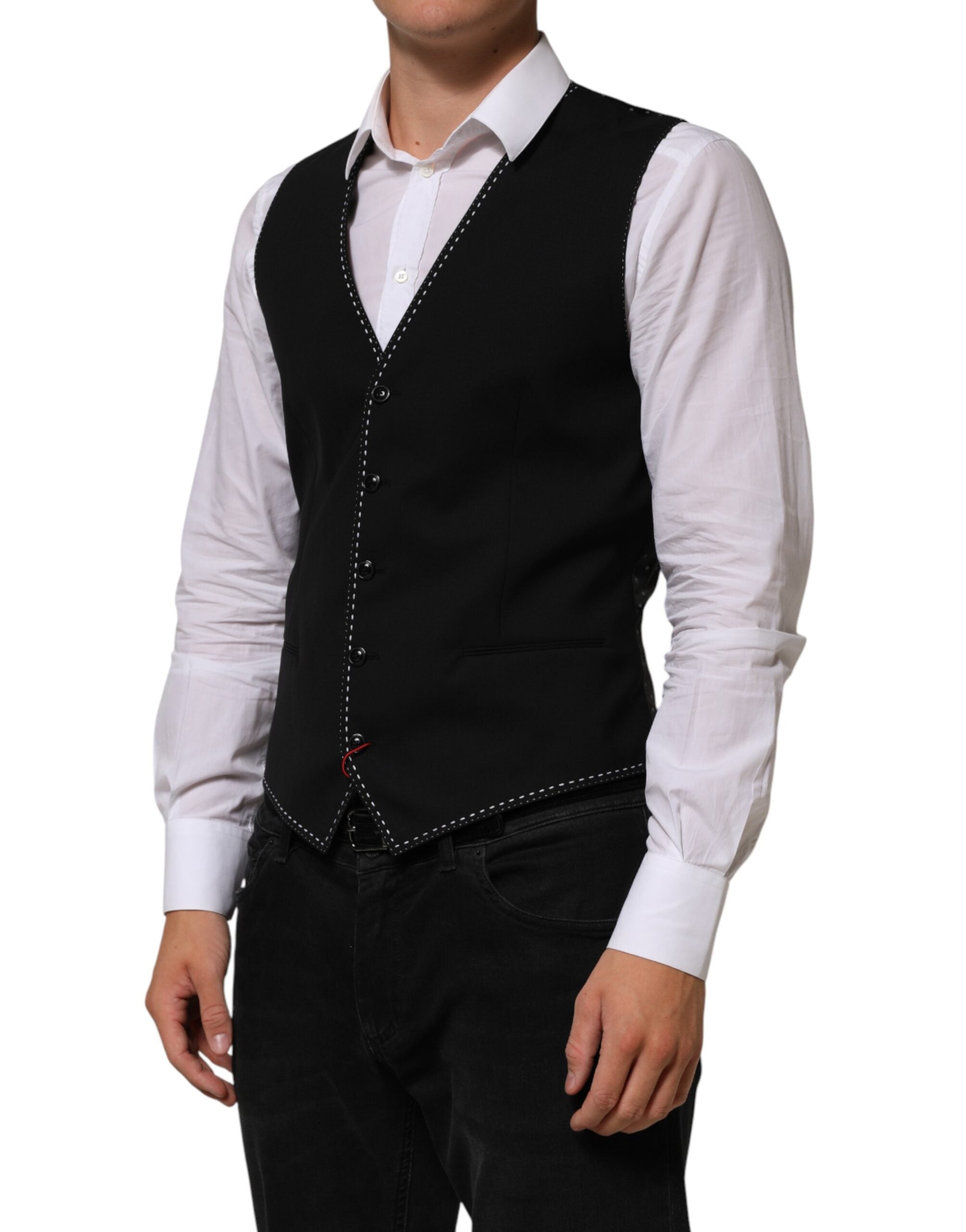 Elevate your formal wardrobe with the Dolce & Gabbana Black Wool Dress Waistcoat Vest, a masterpiece of Italian craftsmanship that embodies timeless elegance and sophistication.