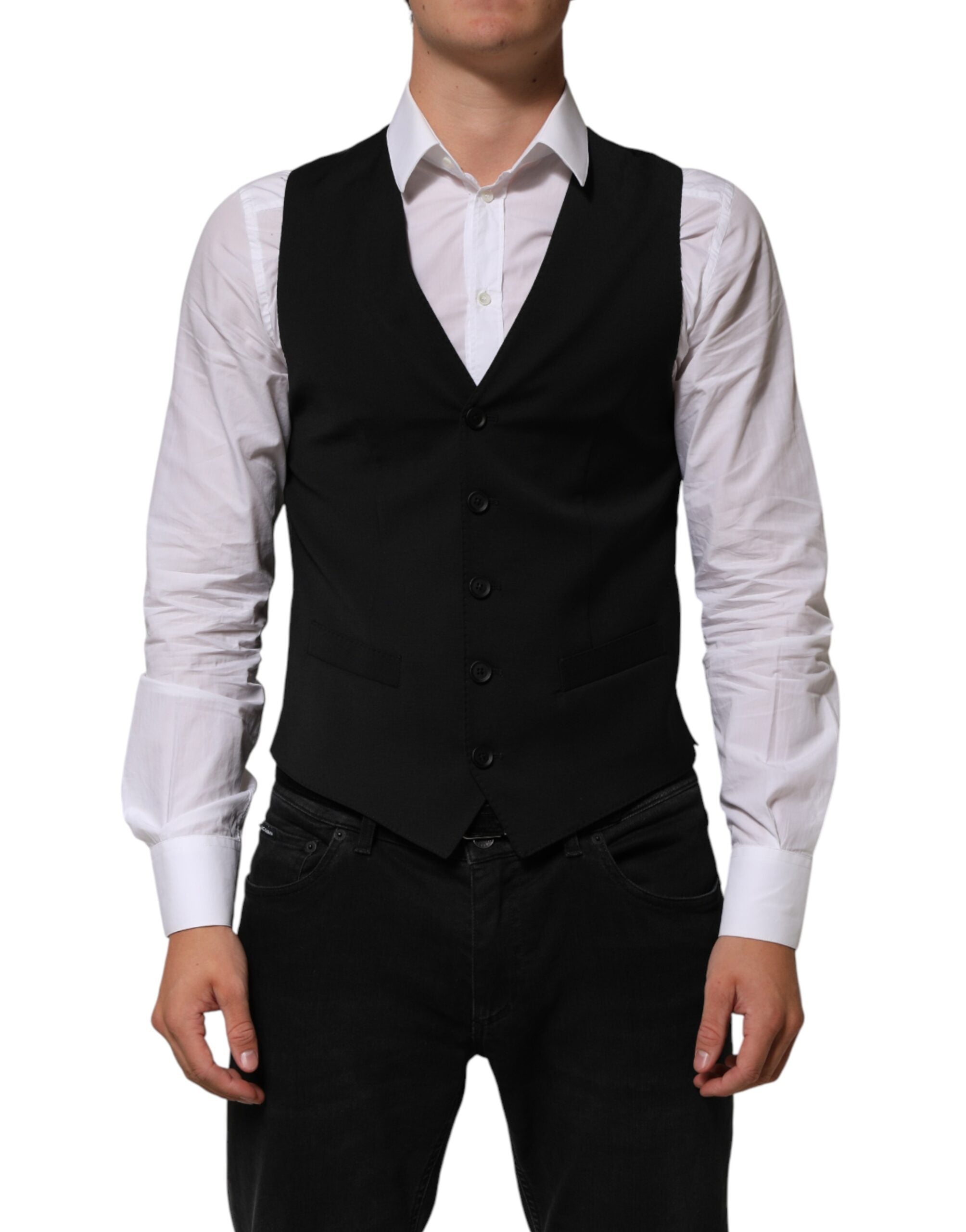 Elevate your elegance with the Dolce & Gabbana Black Polyester Dress Formal Waistcoat Vest, a masterpiece of Italian craftsmanship that embodies timeless sophistication and allure.