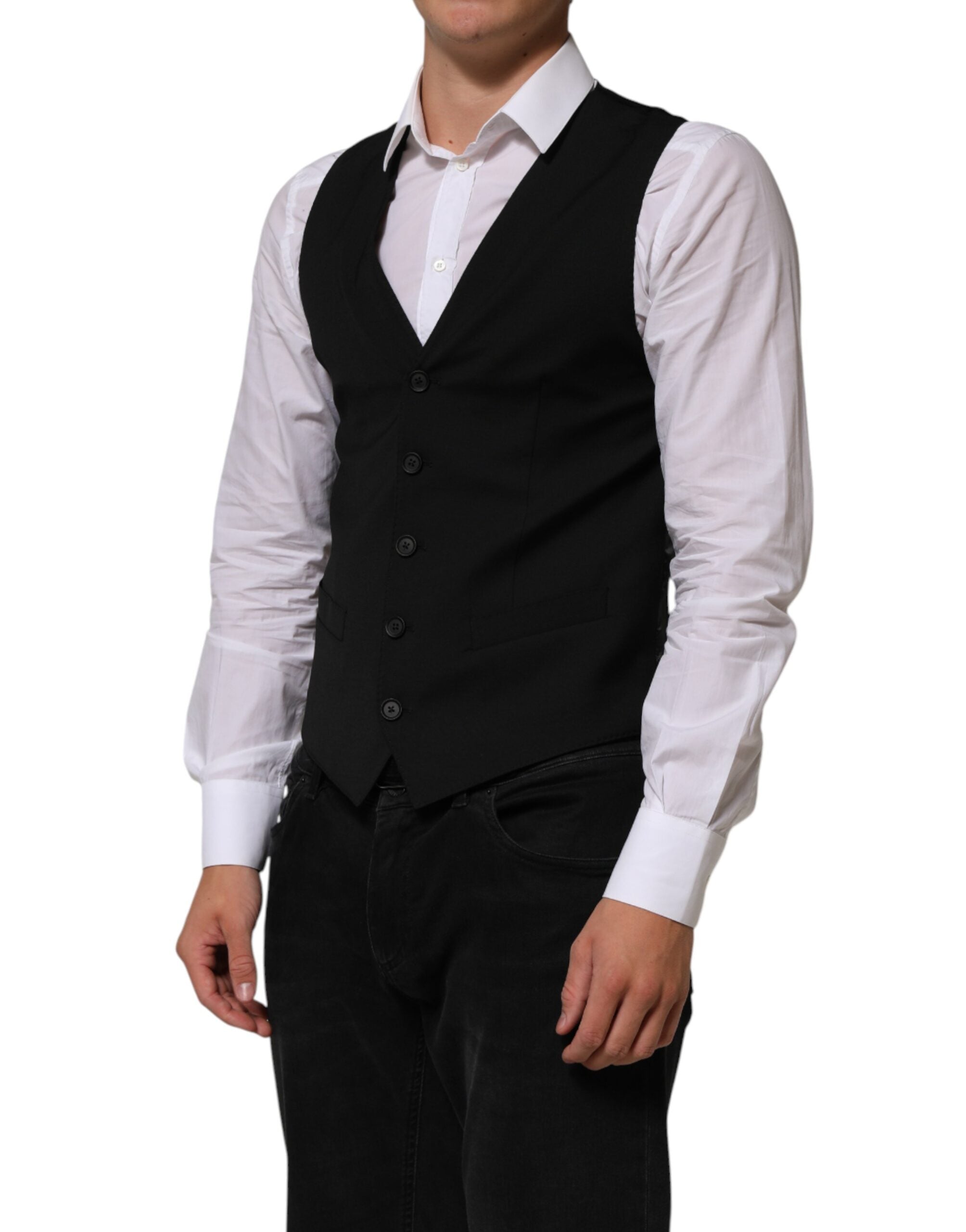 Elevate your elegance with the Dolce & Gabbana Black Polyester Dress Formal Waistcoat Vest, a masterpiece of Italian craftsmanship that embodies timeless sophistication and allure.