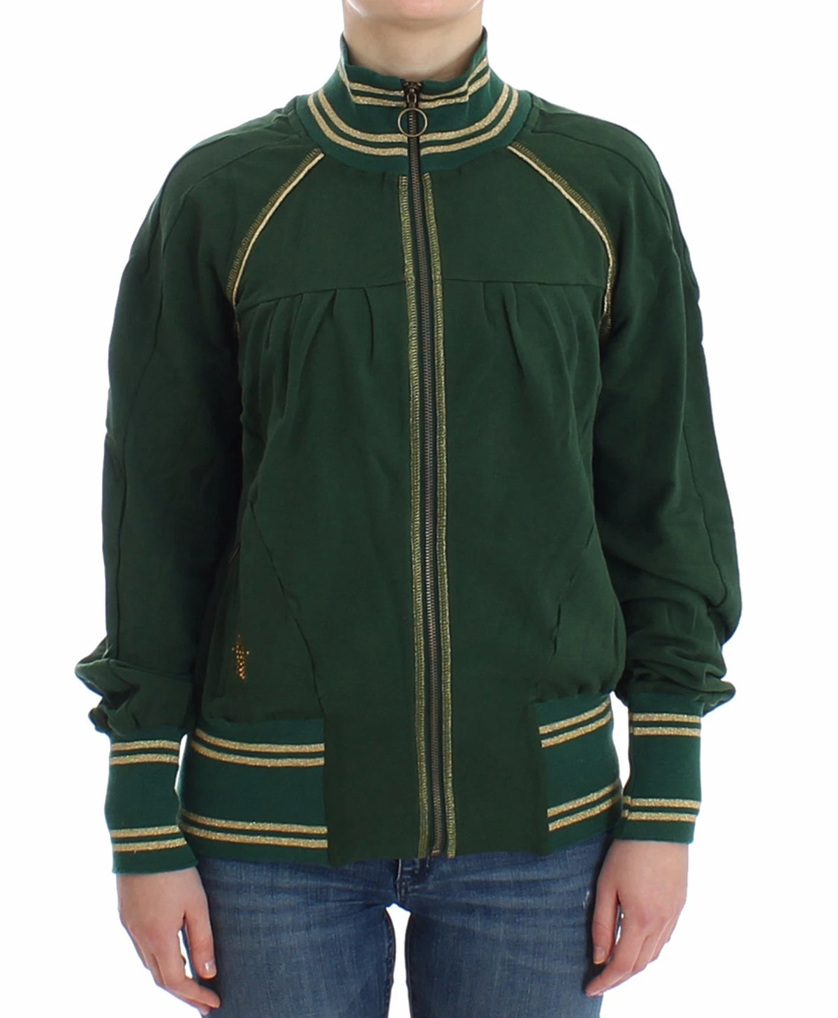 Indulge in the exquisite John Galliano Green Mock Zip Cardigan, crafted from a luxurious cotton blend, embodying elegance and modern sophistication for the discerning individual.