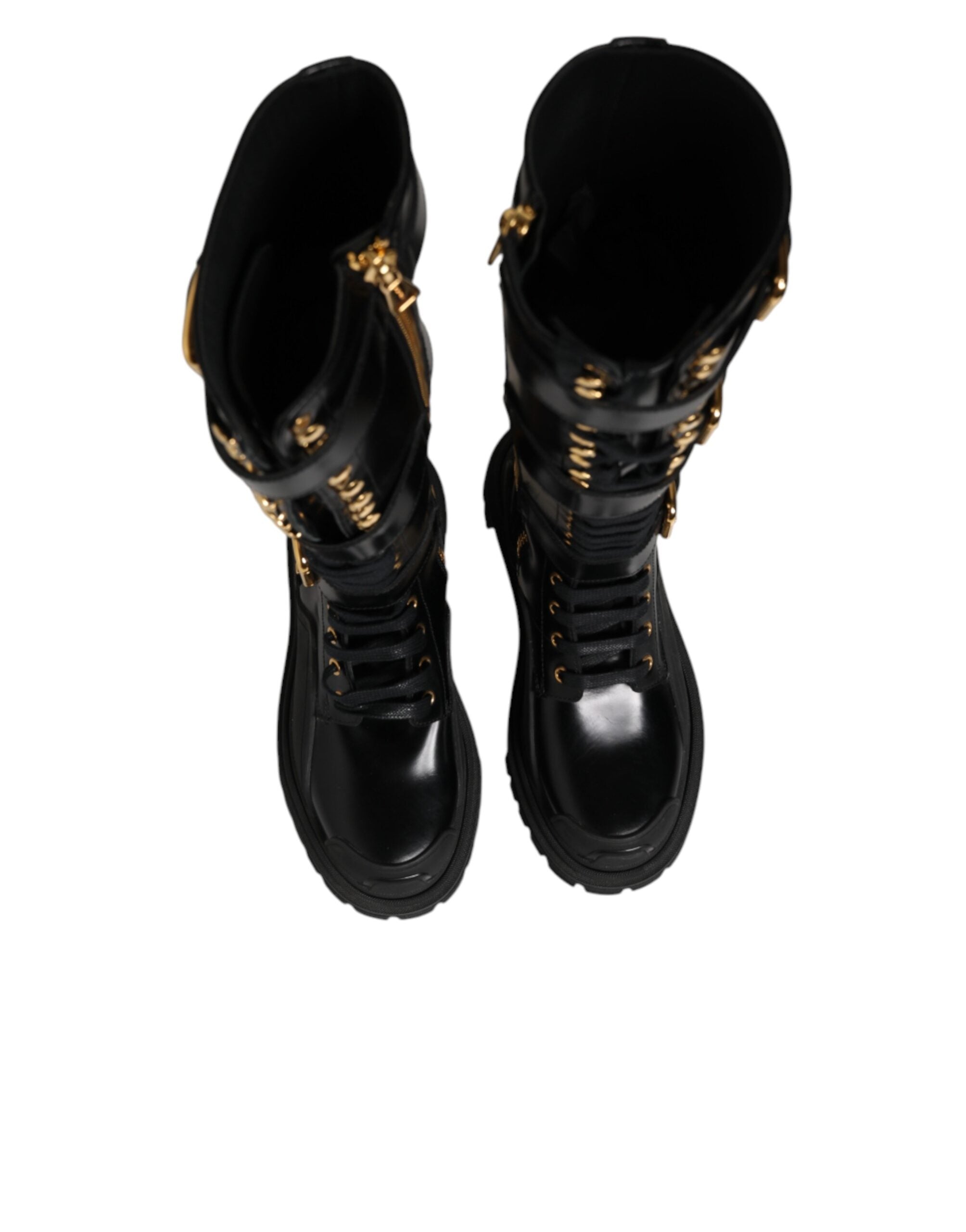 Dolce & Gabbana Black Buckle Embellished Knee High Boots Shoes
