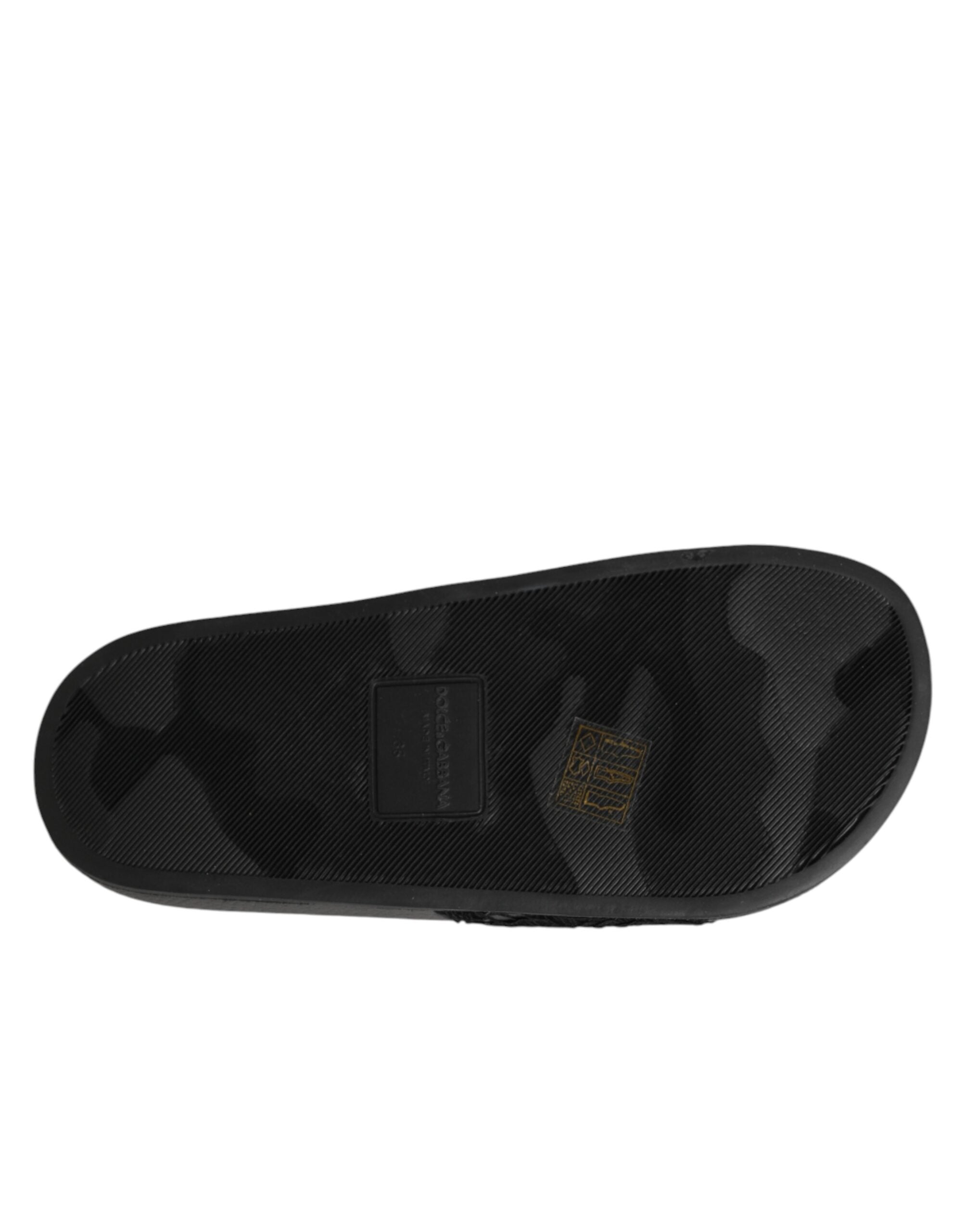 Dolce & Gabbana Black Devotion Matelassé Leather Slides Shoes