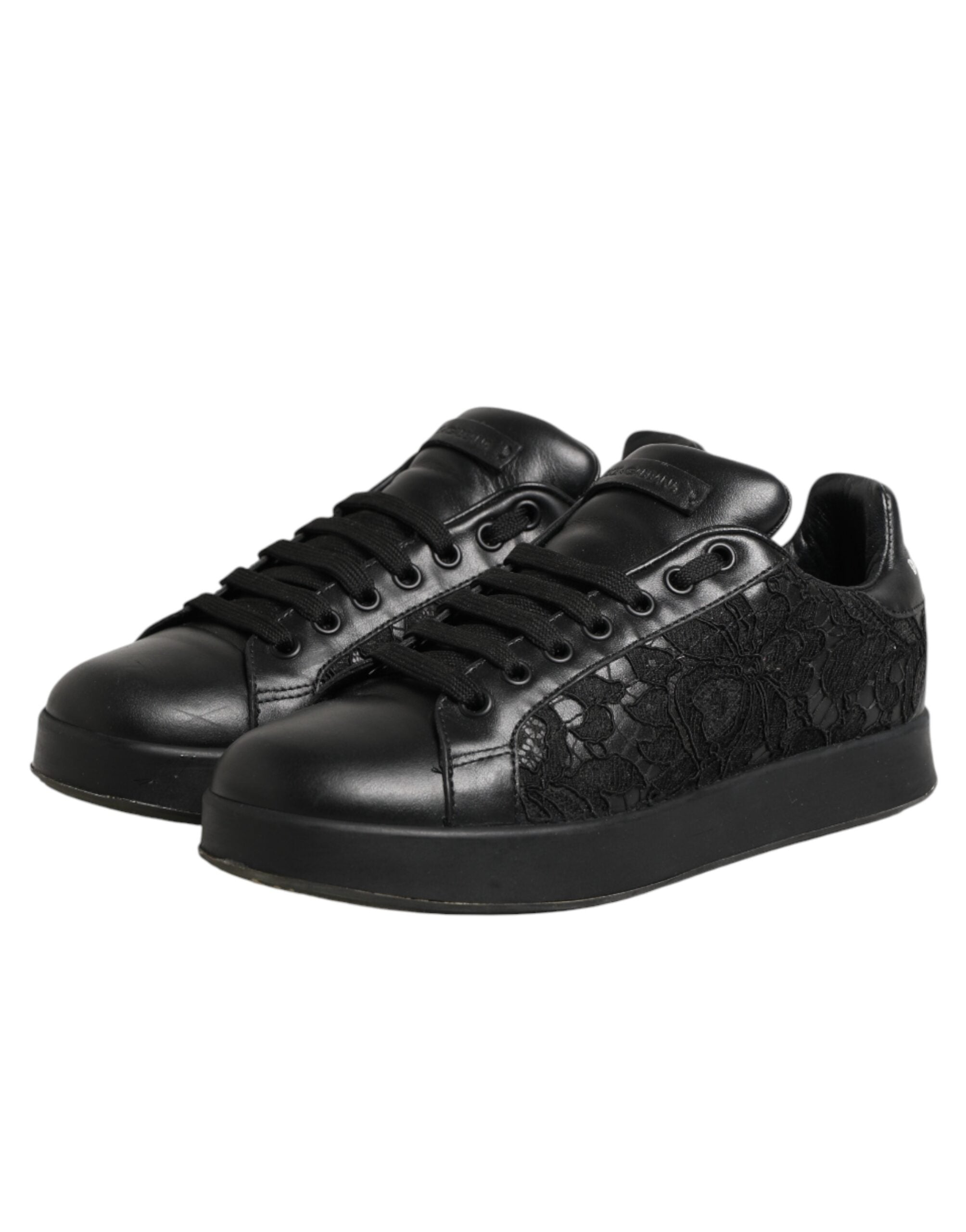 Dolce & Gabbana Black Floral Lace Low Top Sneakers Shoes