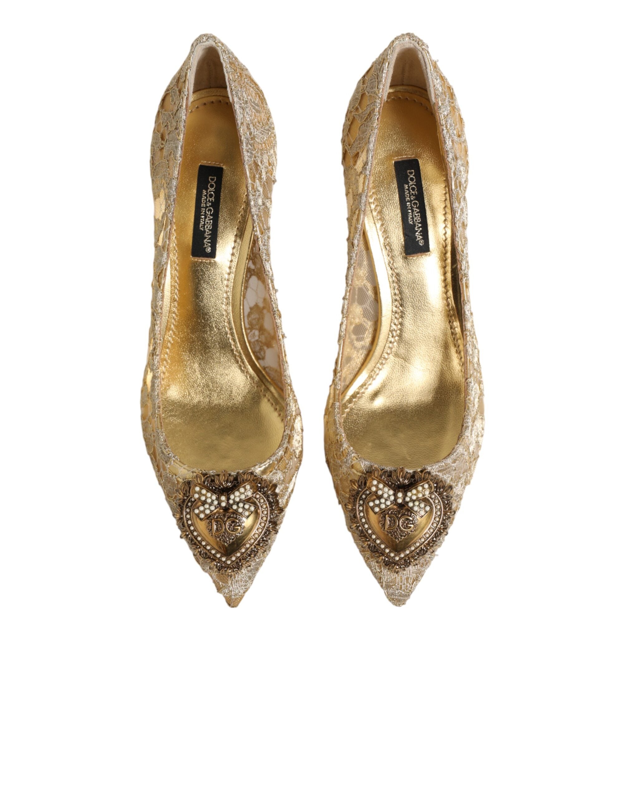 Dolce & Gabbana Gold Taormina Lace DEVOTION Pumps Shoes