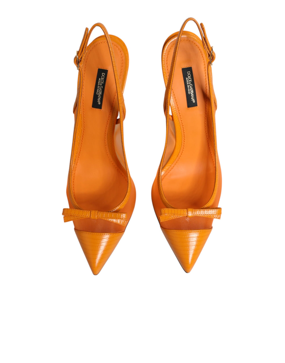 Dolce & Gabbana Orange Leather Mesh Heels Slingback Couture