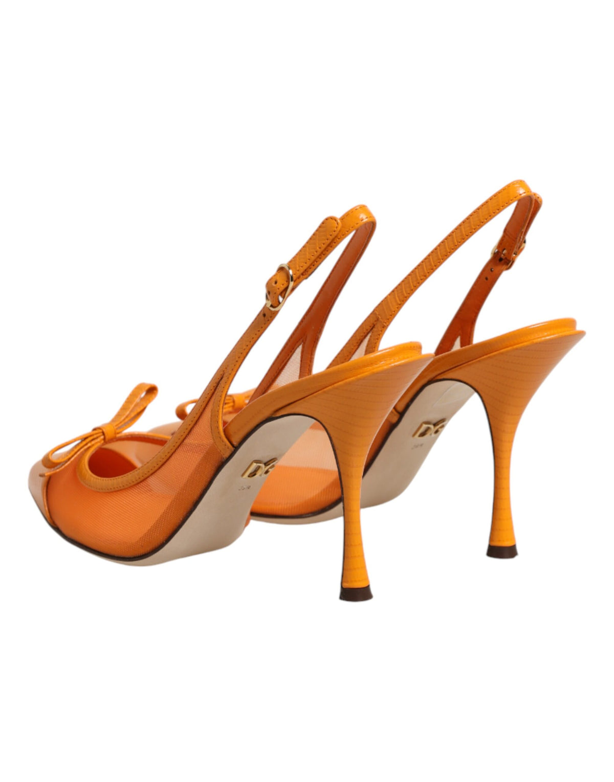 Dolce & Gabbana Orange Leather Mesh Heels Slingback Couture